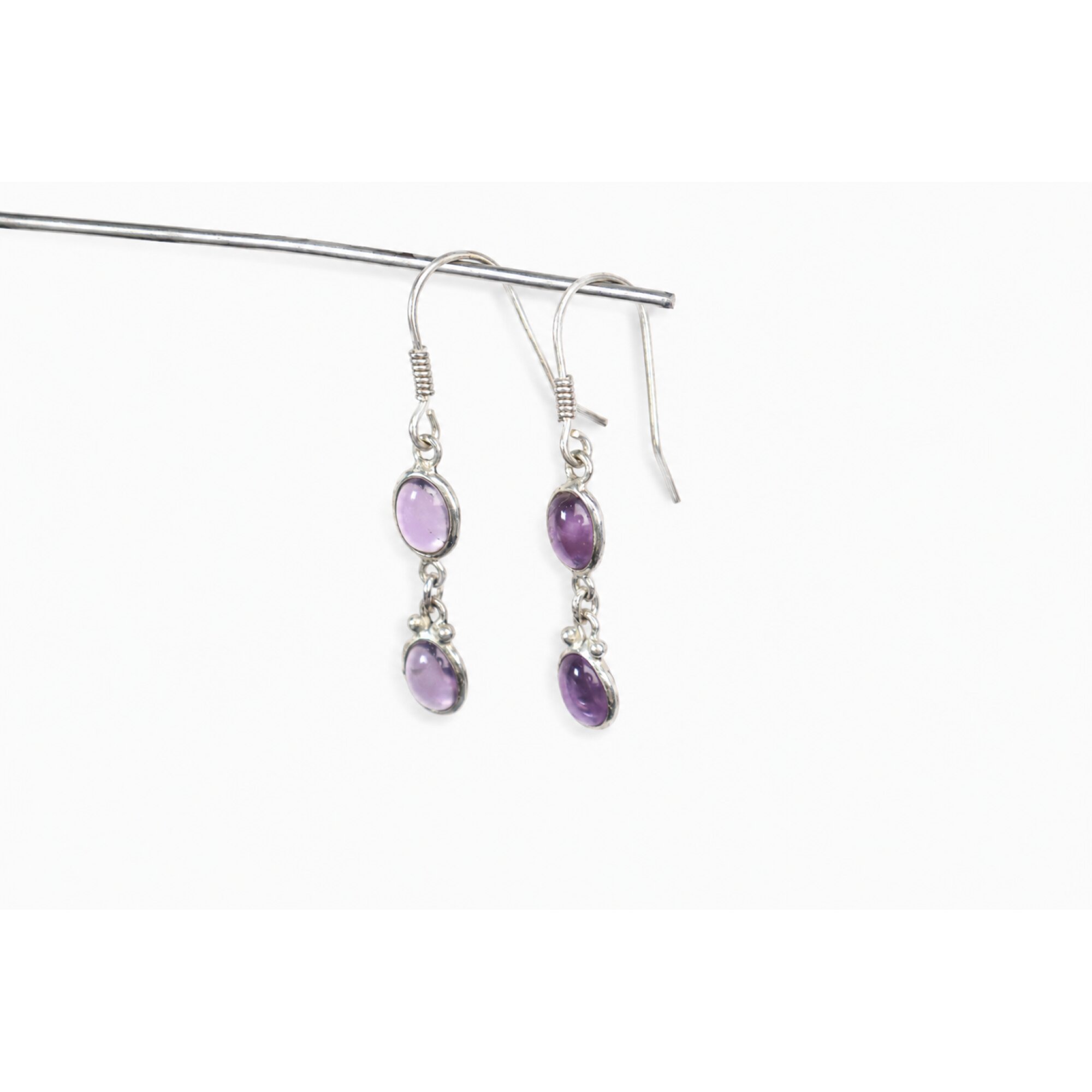 Clear purple Natural amethyst round 925 Sterling Silver Earrings 42 mm – photo 2