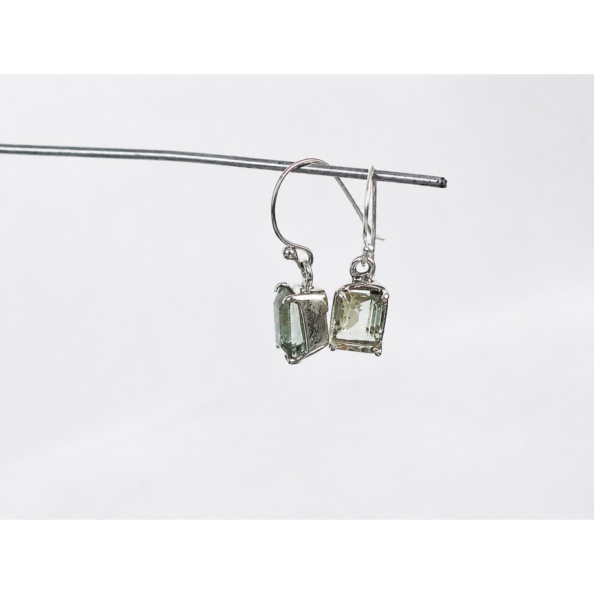 Clear green Natural amethyst rectangle 925 Sterling Silver Earrings 27 mm – photo 6