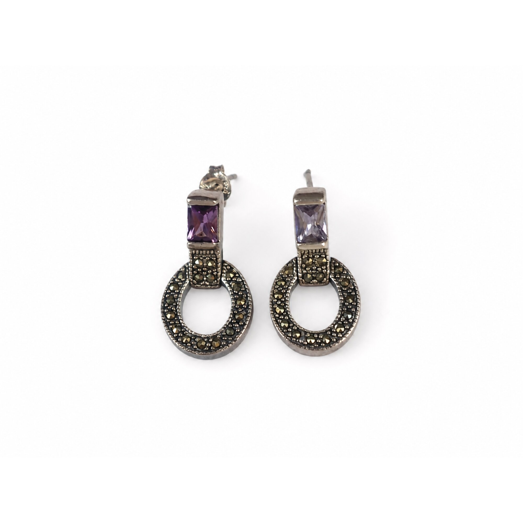 Clear light purple Natural amethyst with Marcasite 925 Sterling Earrings 24 mm – photo 4