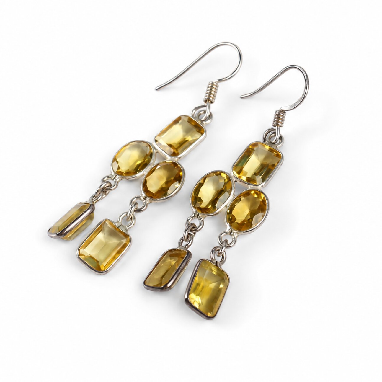 Clear yellow Natural citrine rectangle/oval 925 Sterling Silver Earrings 51 mm