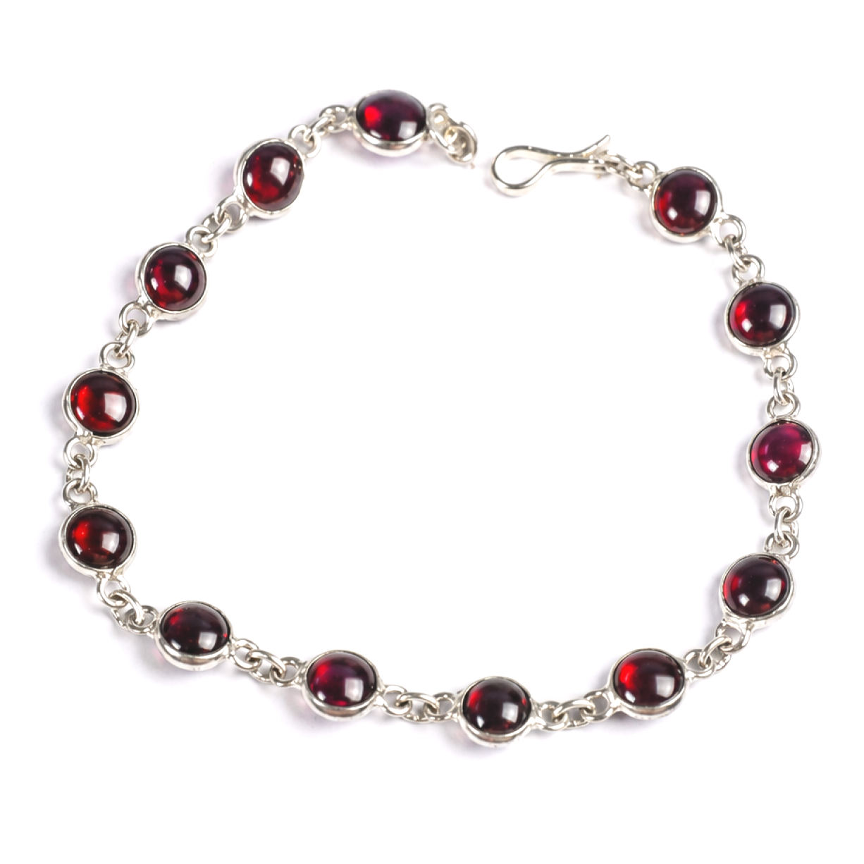 Clear red garnet round 925 Sterling Silver Bracelet 180 mm