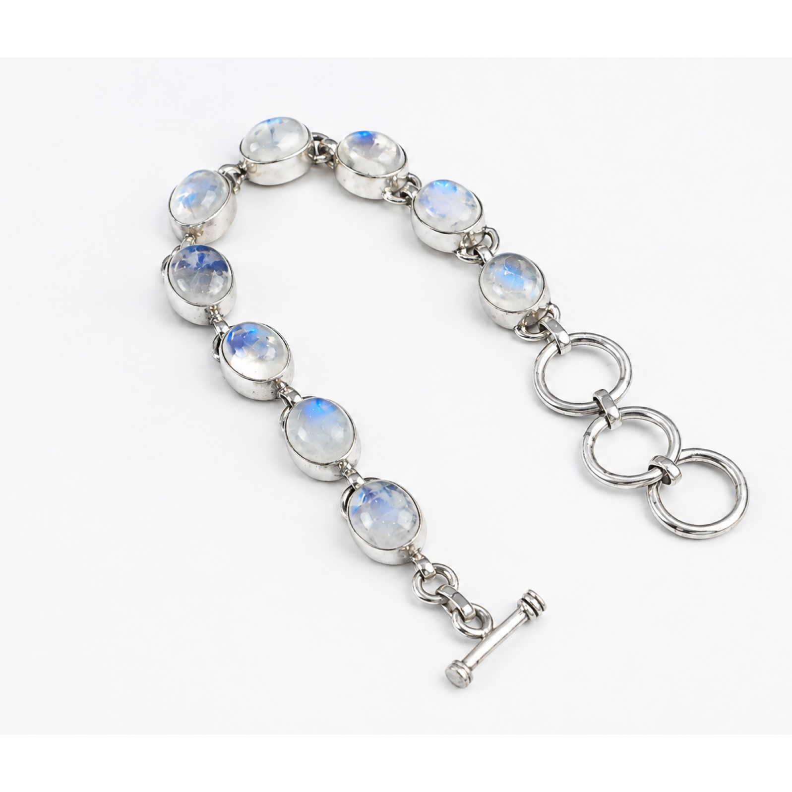 Clear blue white moonstone oval 925 Sterling Silver Bracelet 165 mm