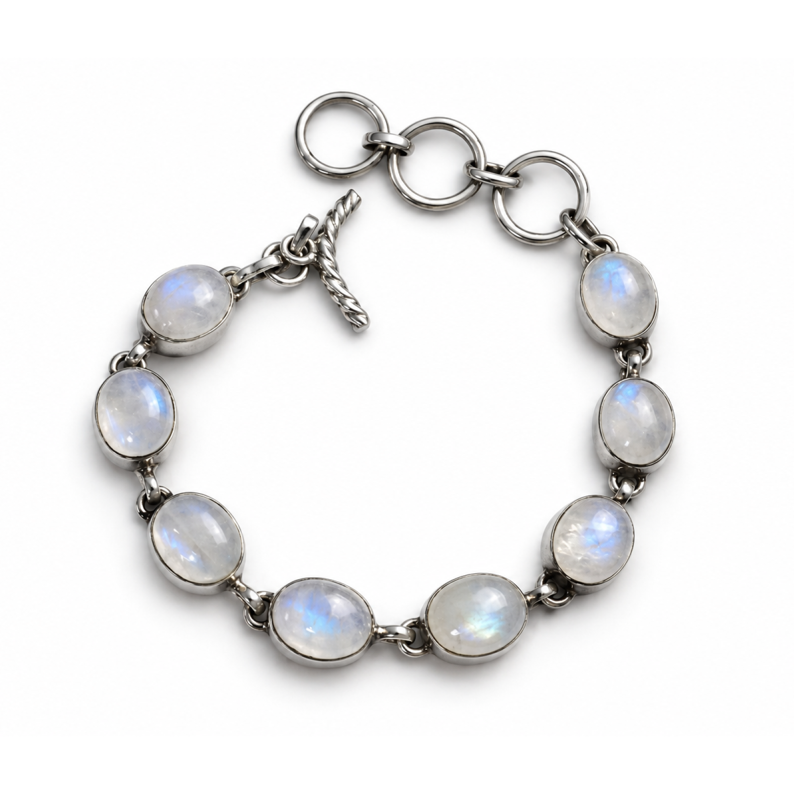 Clear blue white moonstone oval 925 Sterling Silver Bracelet 175 mm