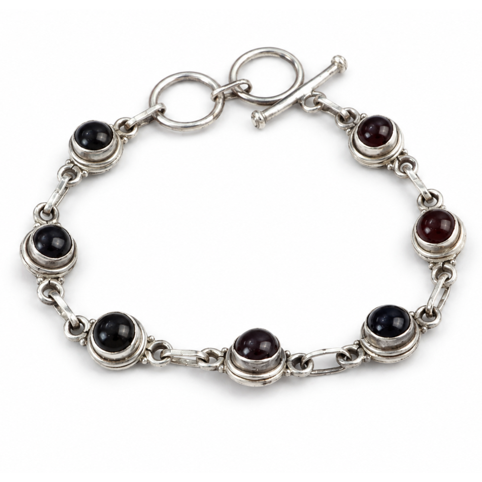 Clear red garnet round 925 Sterling Silver Bracelet 175 mm