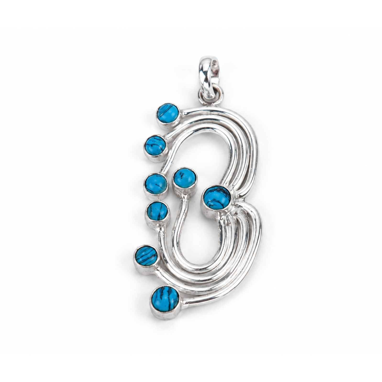 blue tourquise round 925 Sterling Silver Pendant 54 mm