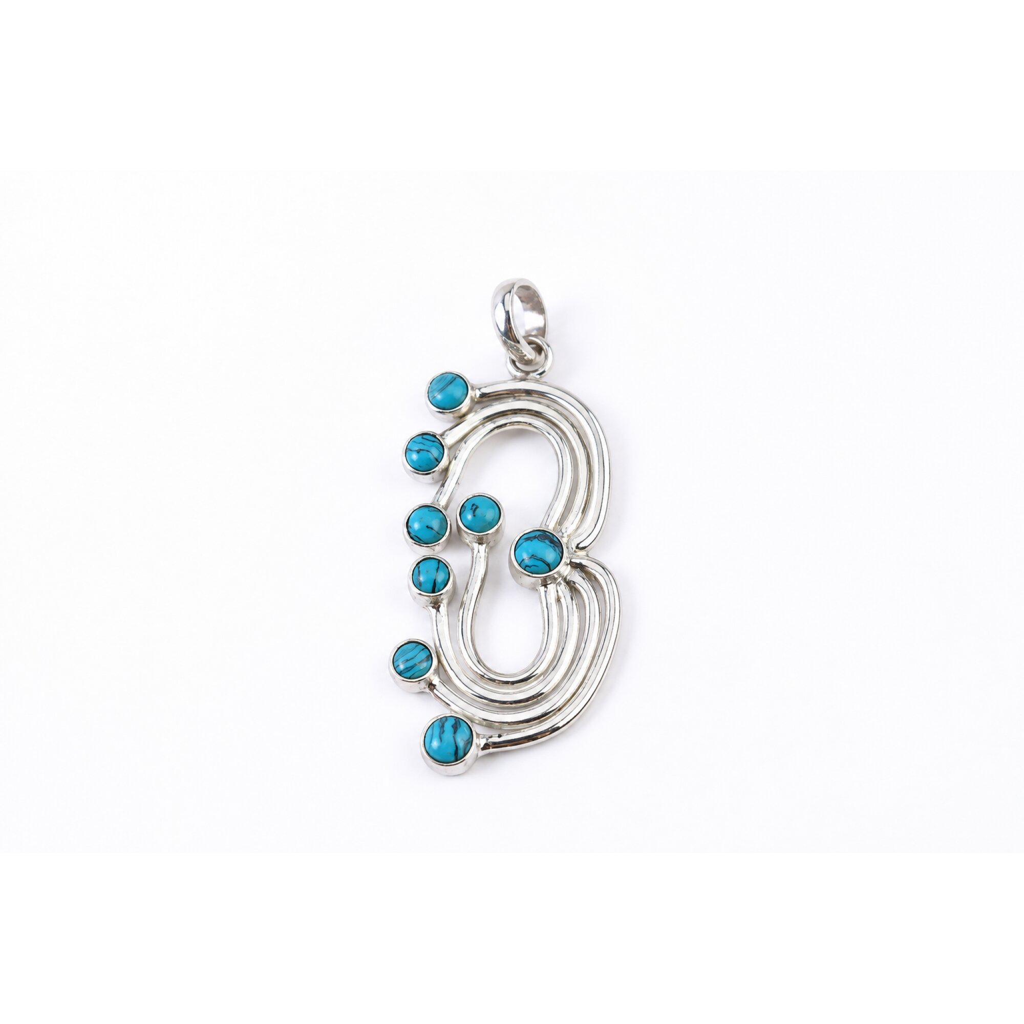 blue Turquoise round 925 Sterling Silver Pendant 54 mm – photo 3