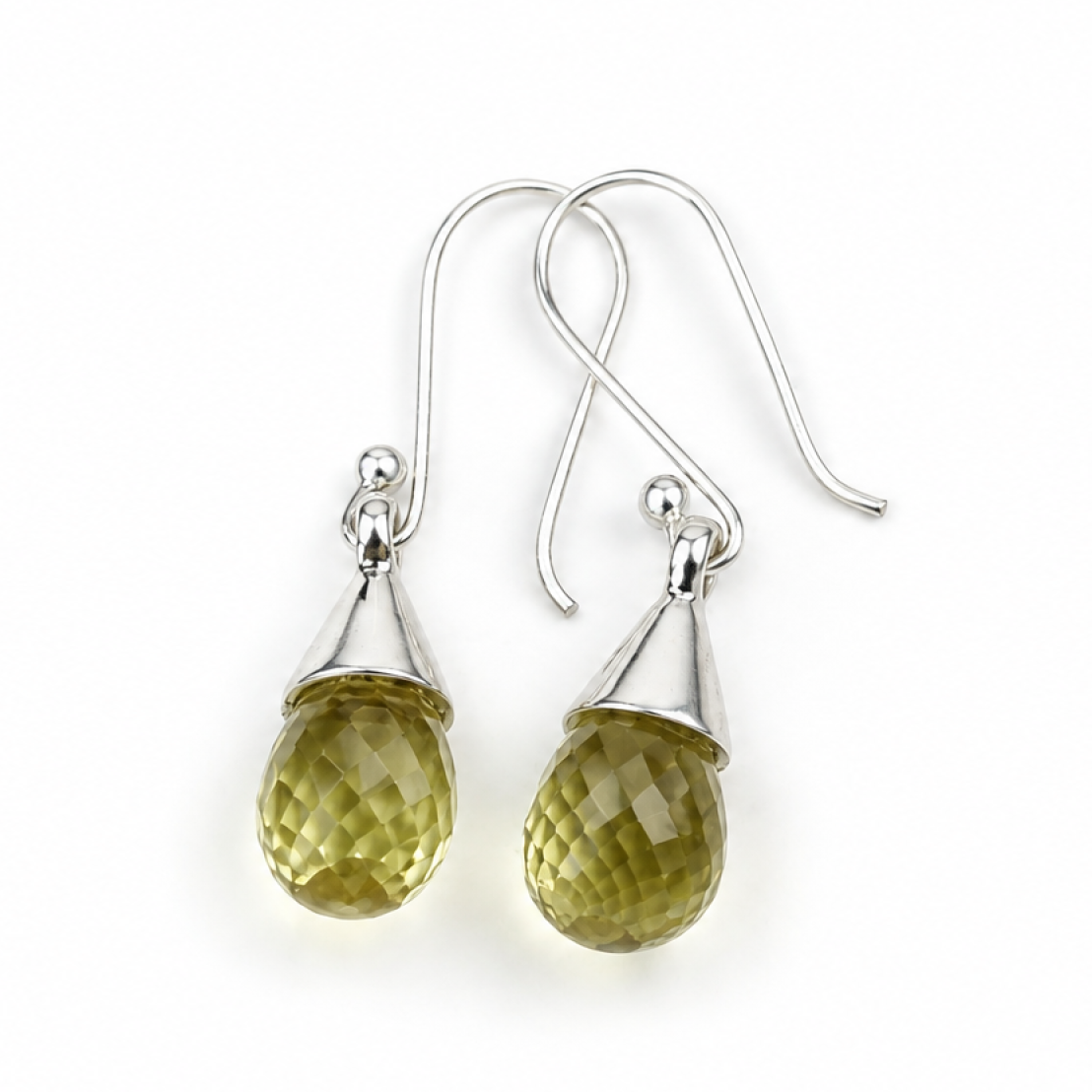 Clear yellow Natural Lemon Quartz pear 925 Sterling Silver Earrings 12 mm