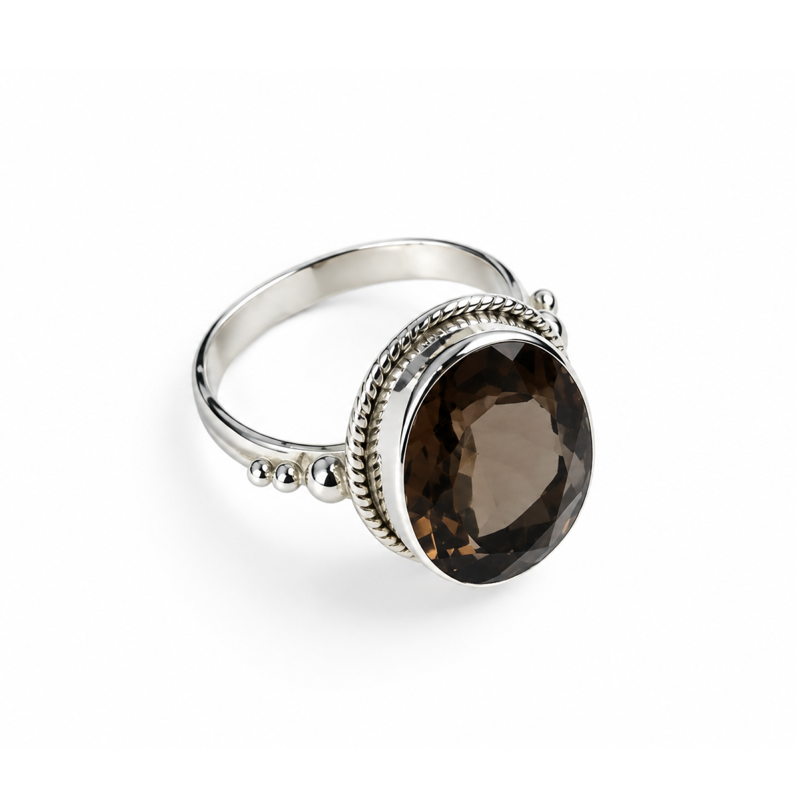 Clear brown Natural Smoky Quartz oval 925 Sterling Silver Ring Size 8.25