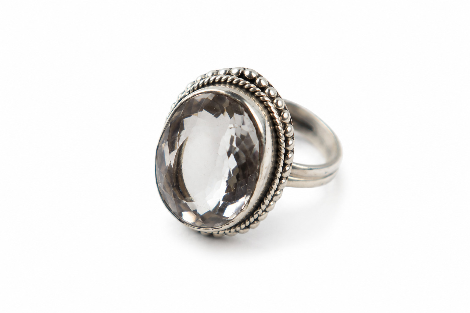 Vintage 925 Sterling Silver Ring with Faceted Clear Gemstone
