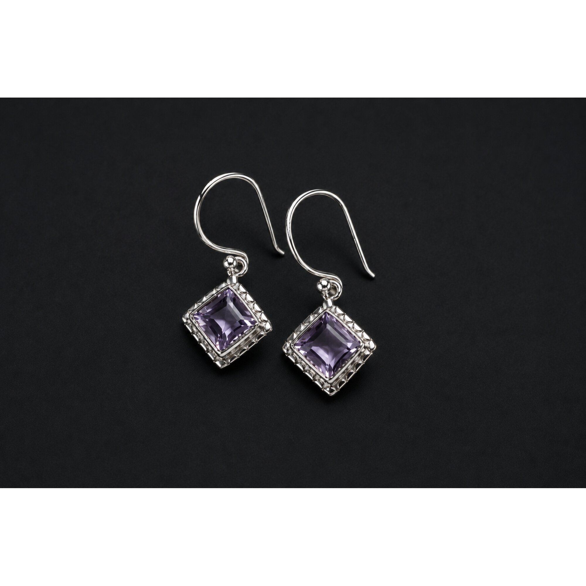 Clear purple Natural amethyst rectangular 925 Sterling Silver Earrings 29 mm – photo 3