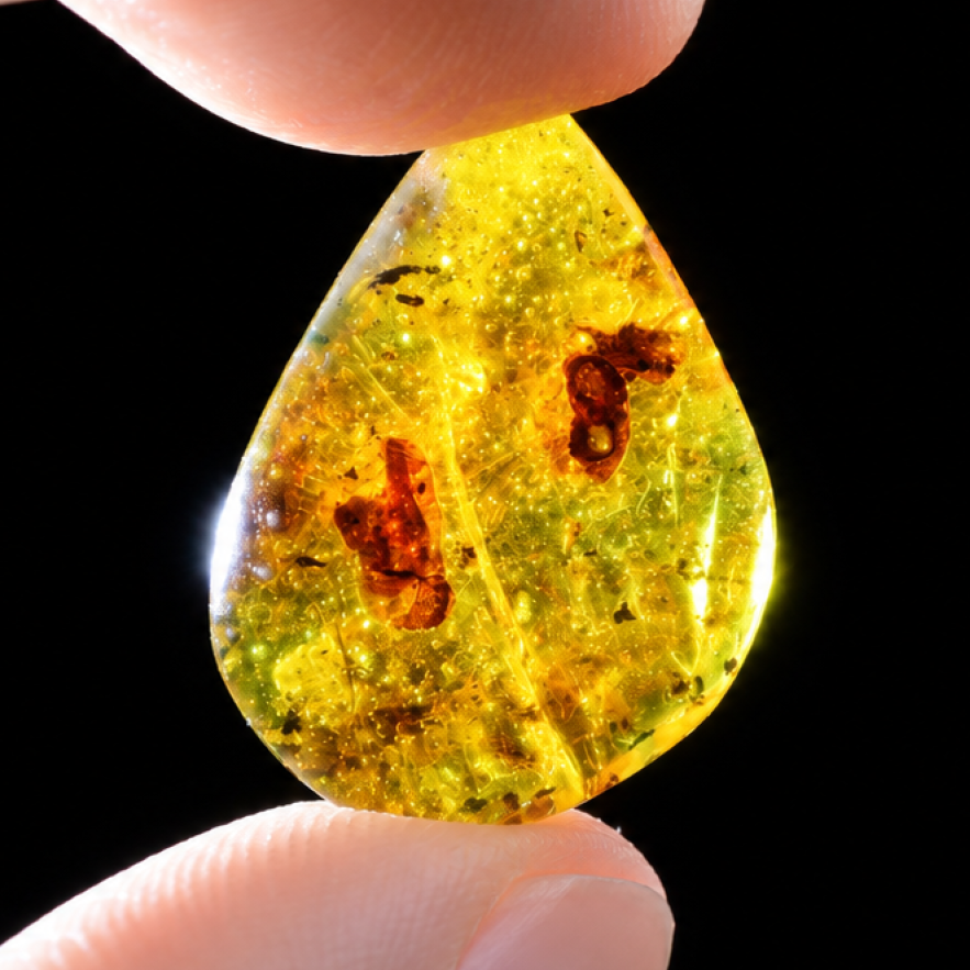 Translucent orange yellow Natural Dominican Amber teardrop Polished Stone 26 mm