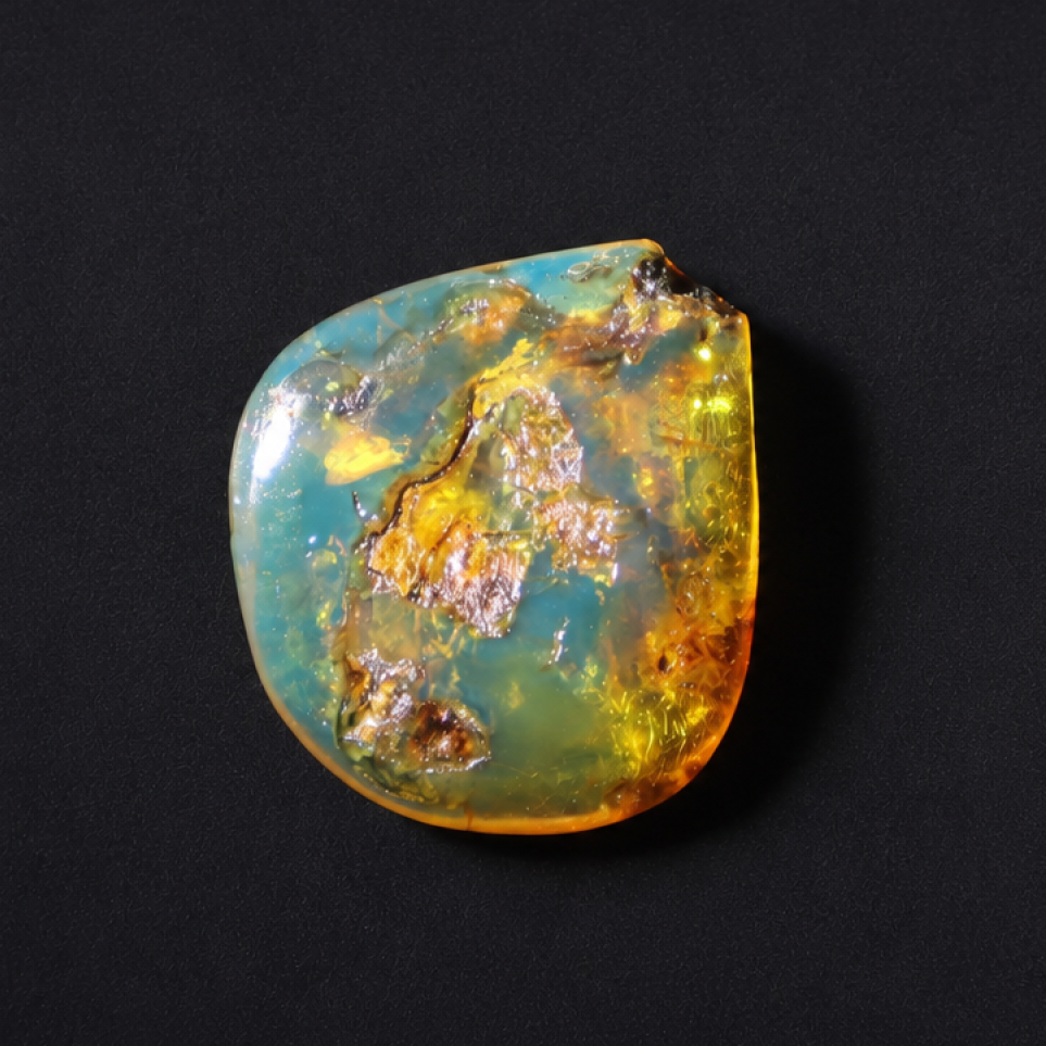 Clear royal blue Natural Dominican Amber teardrop Polished Stone 24 mm