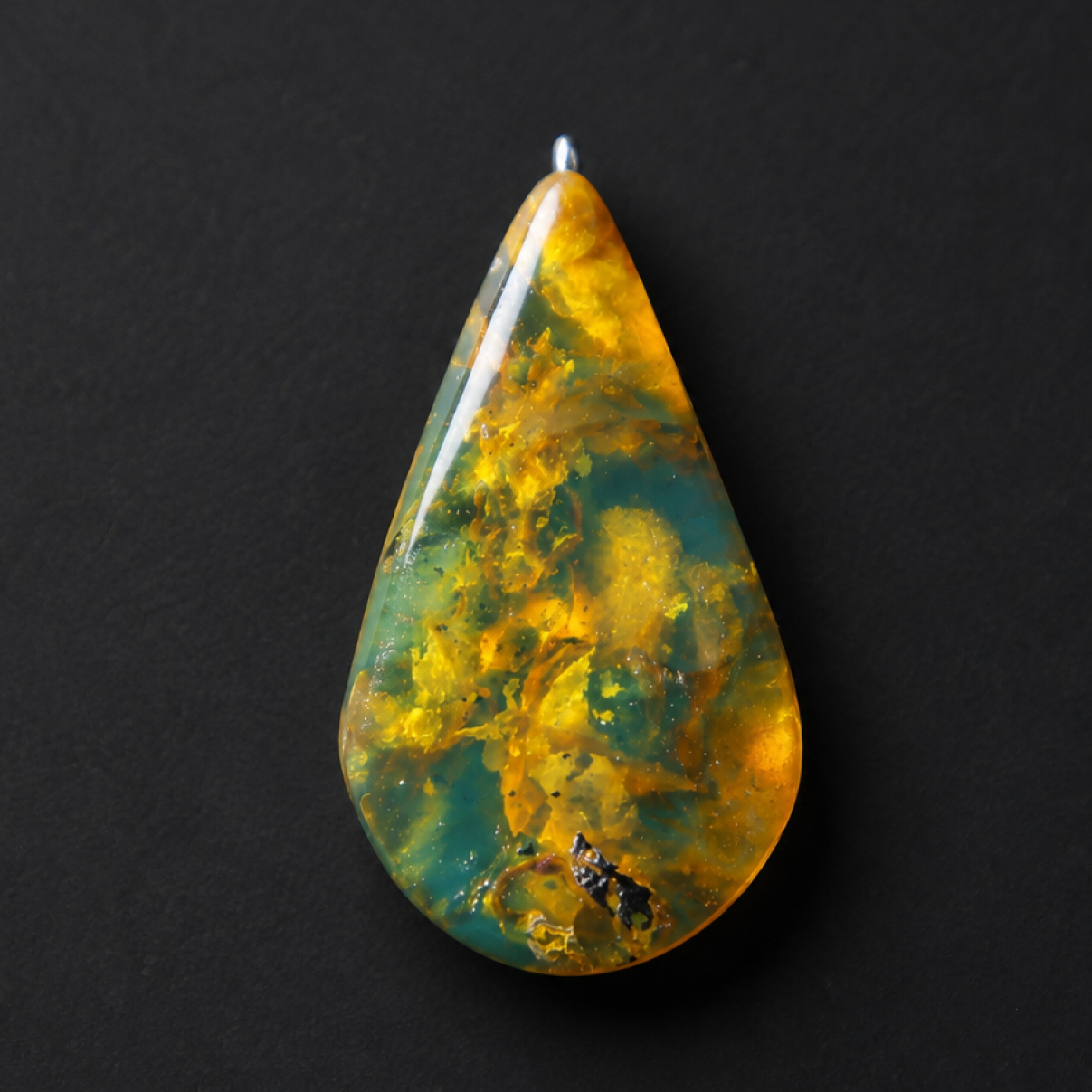 Clear green blue Natural Dominican Amber teardrop Polished Stone 26 mm