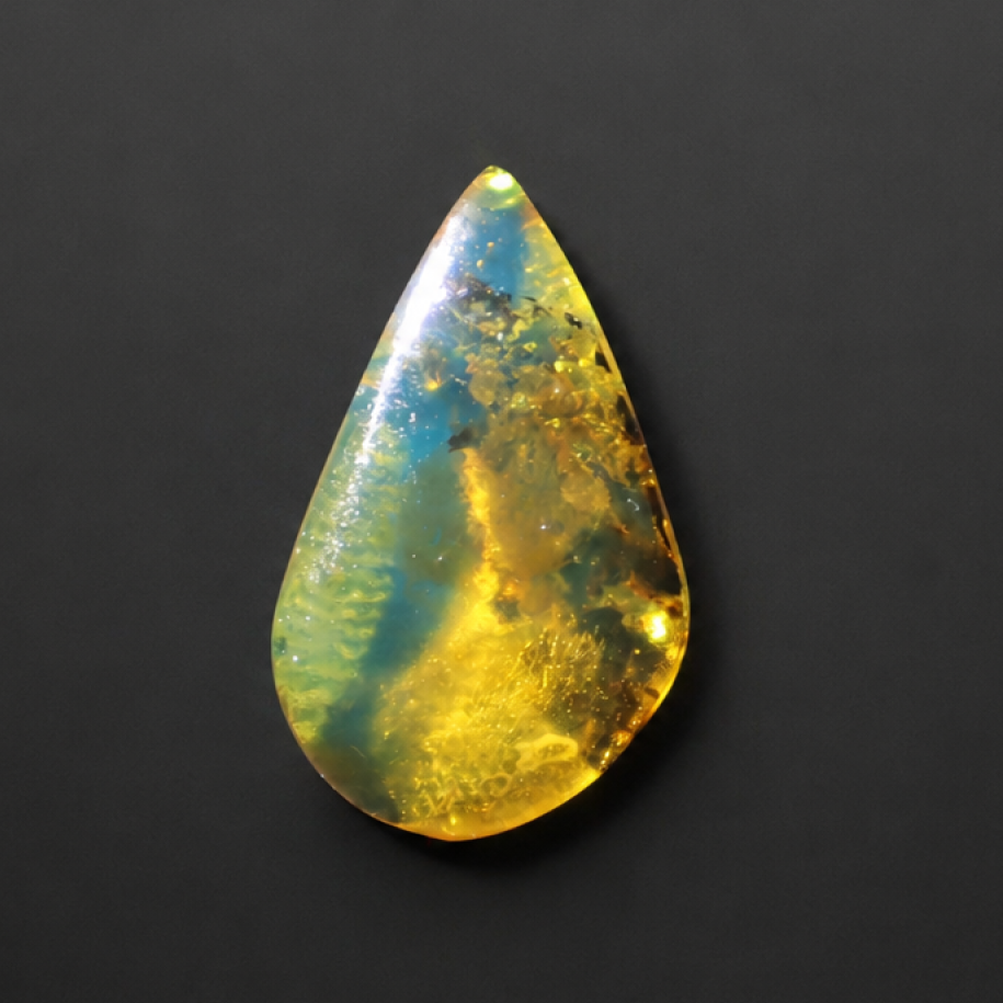 Clear green blue Natural Dominican Amber teardrop Polished Stone 26 mm