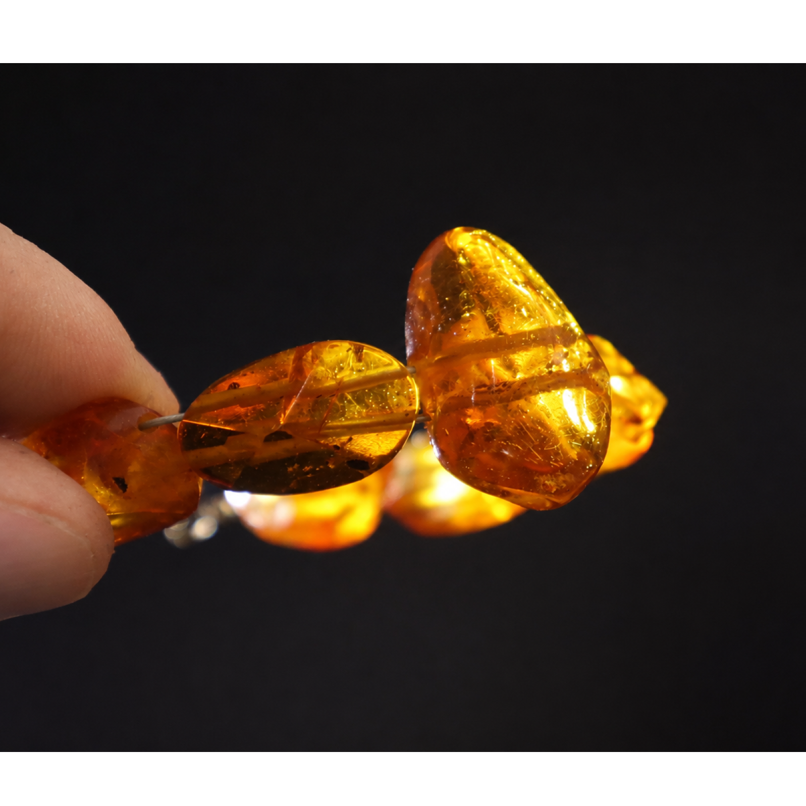 Clear orange yellow Natural Dominican Amber freeform 925 Bracelet 200 mm