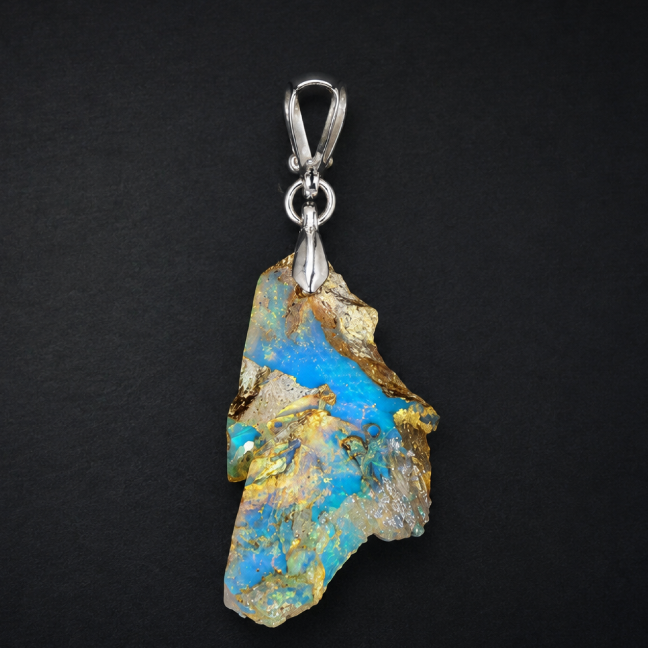 Clear sky blue Natural Dominican Amber slice 925 Sterling Silver Pendant 39 mm