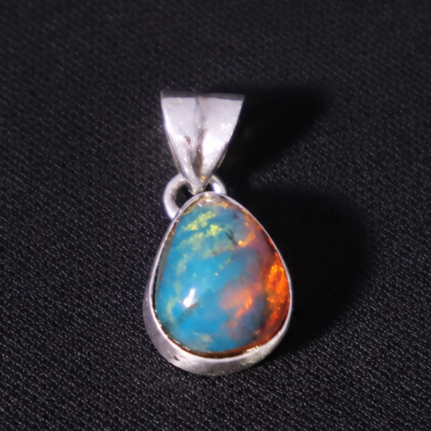 Clear premium blue Natural Dominican Amber round 925 Sterling Pendant 21 mm