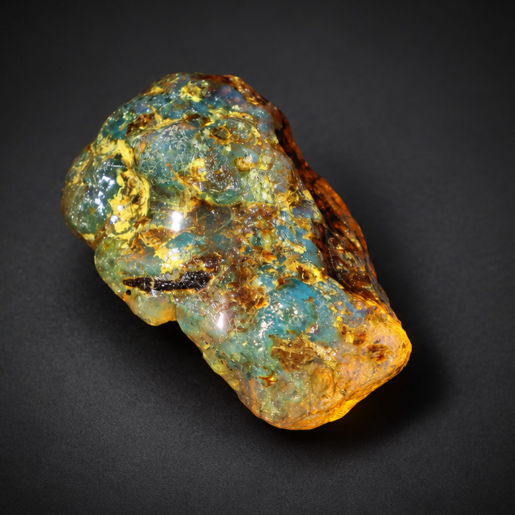 Clear yellow blue Natural Dominican Amber raw 925 Sterling Rough Specimen 41 mm