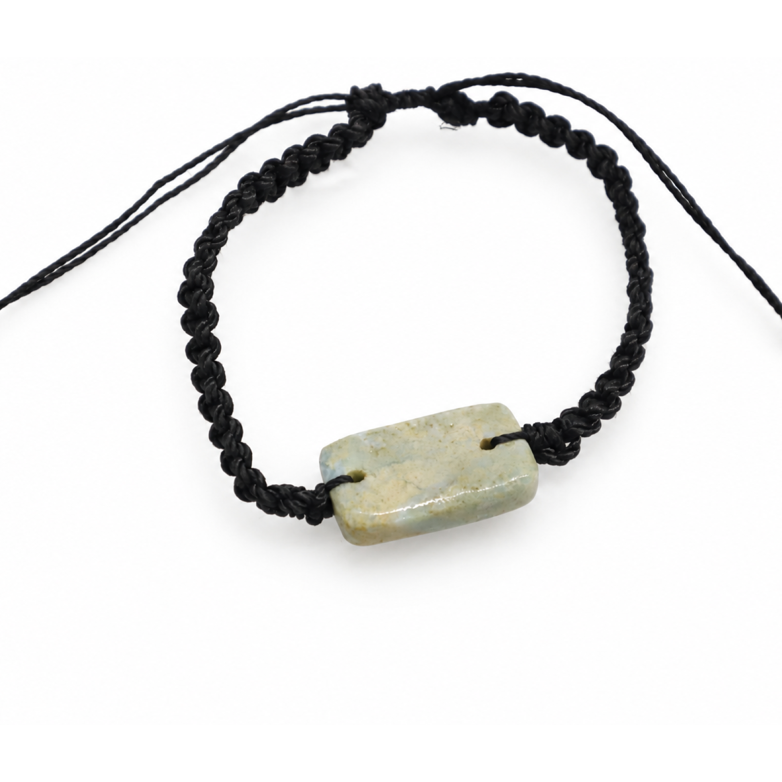 Handcrafted grey blue Dominican Larimar macrame bracelet 25mm