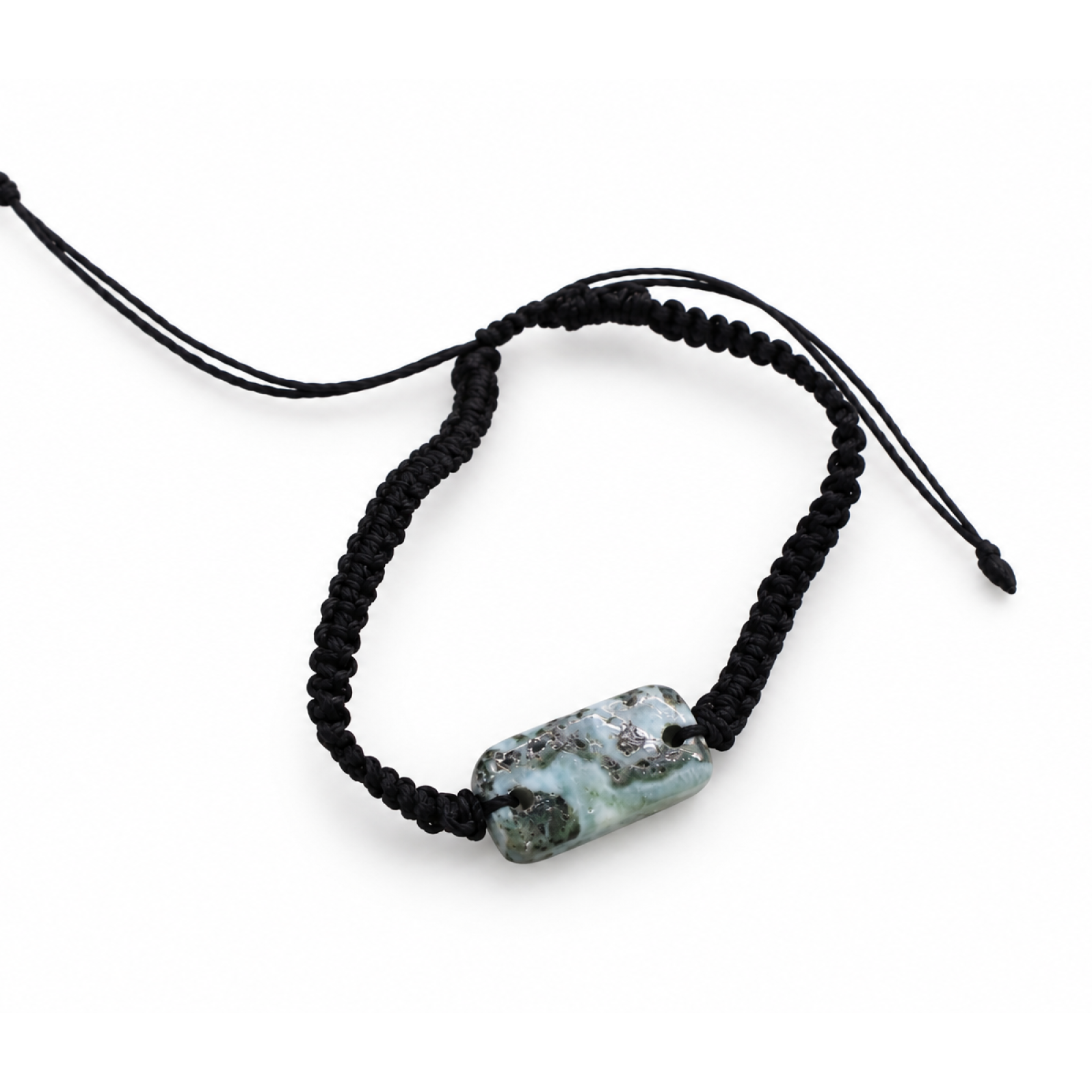 Artisan crafted red blue Dominican Larimar macrame bracelet 24mm