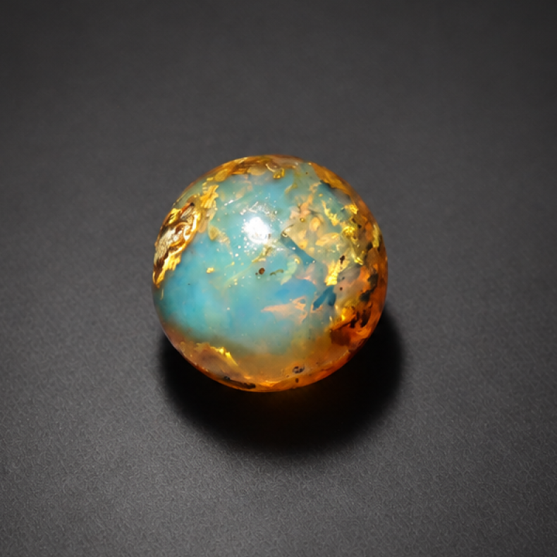 Natural butterscotch yellow blue Dominican amber sphere/ball 18.8mm