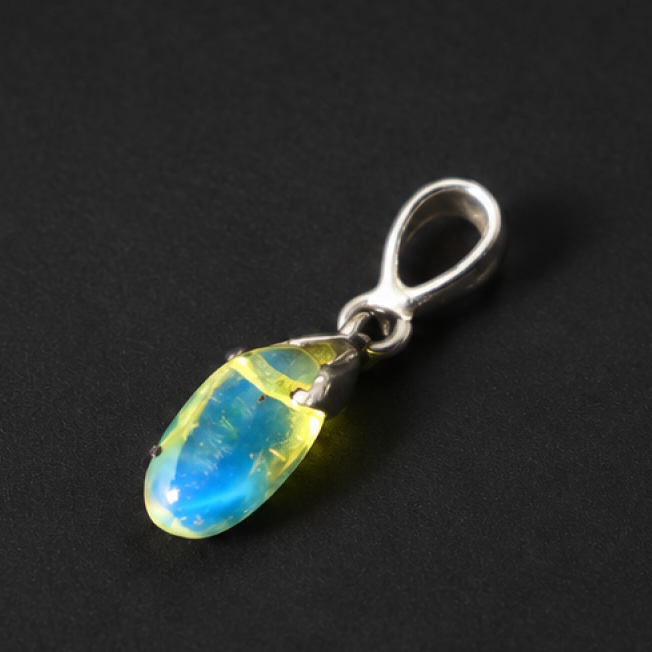 Artisan crafted sky blue Dominican amber sterling silver pendant 25mm