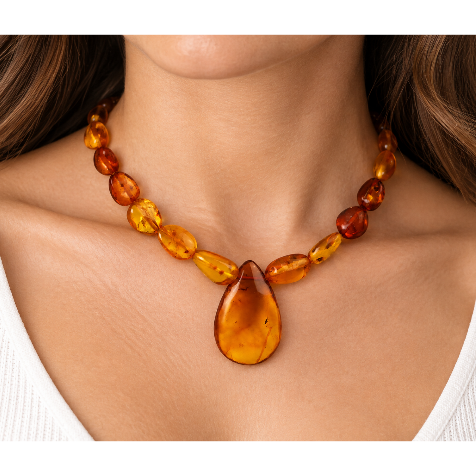 Genuine green orange Dominican amber sterling silver necklace 19.3in