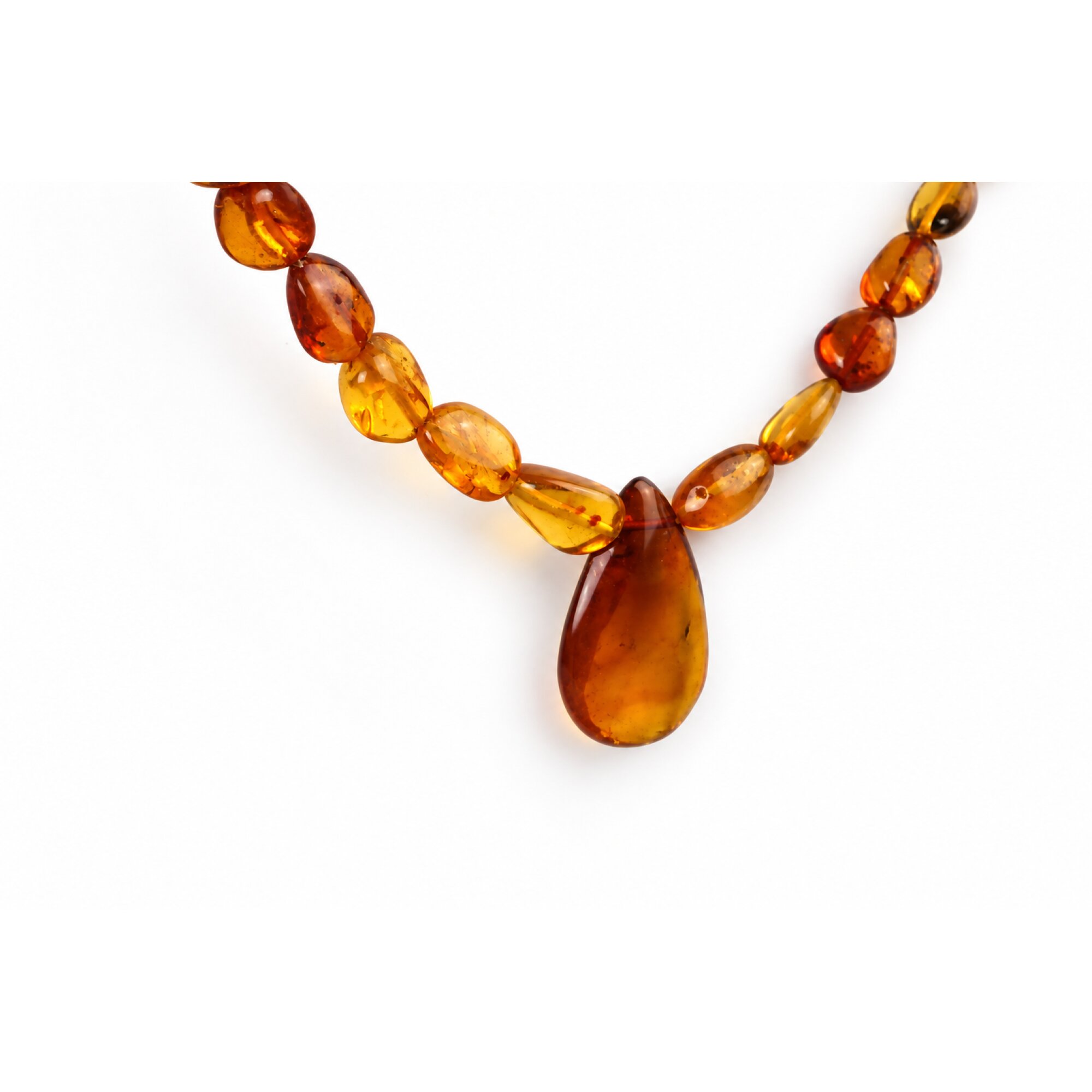 Genuine green orange Dominican amber sterling silver necklace 19.3in – photo 3
