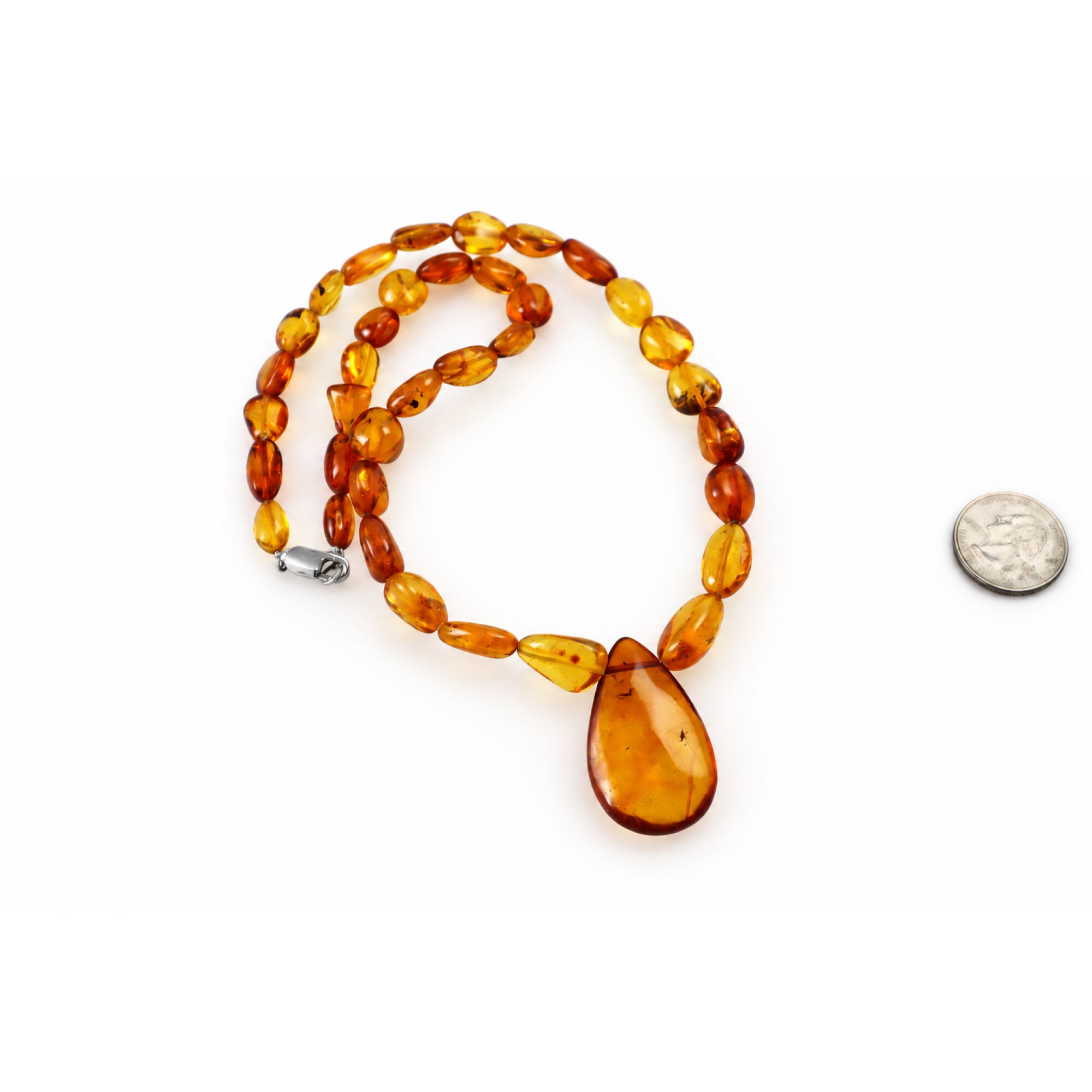 Genuine green orange Dominican amber sterling silver necklace 19.3in – photo 8
