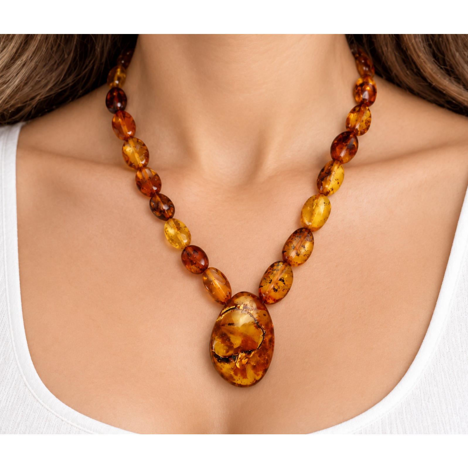 Genuine green orange Dominican amber sterling silver necklace 19.3in