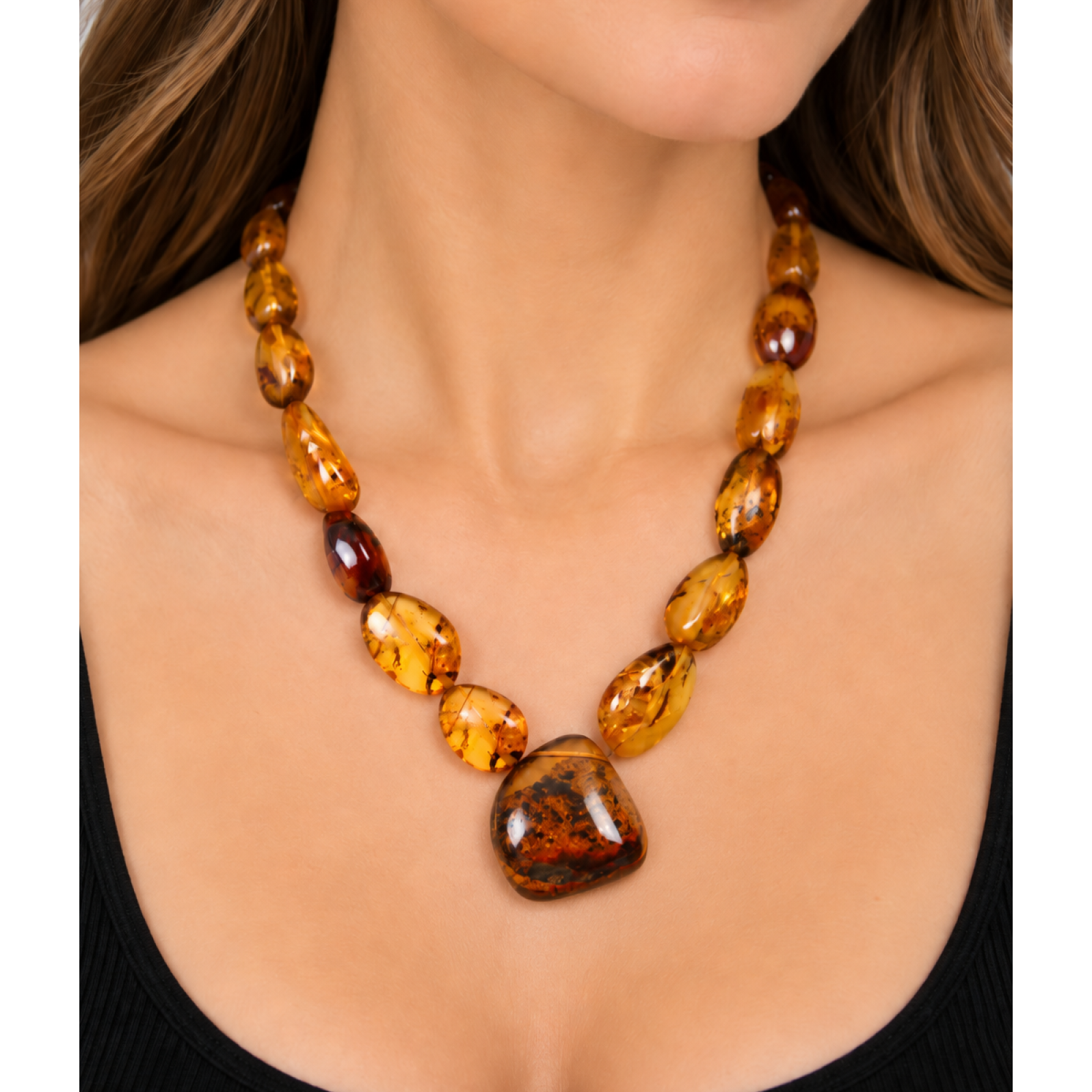 Real green red Dominican amber sterling silver necklace 19.3in