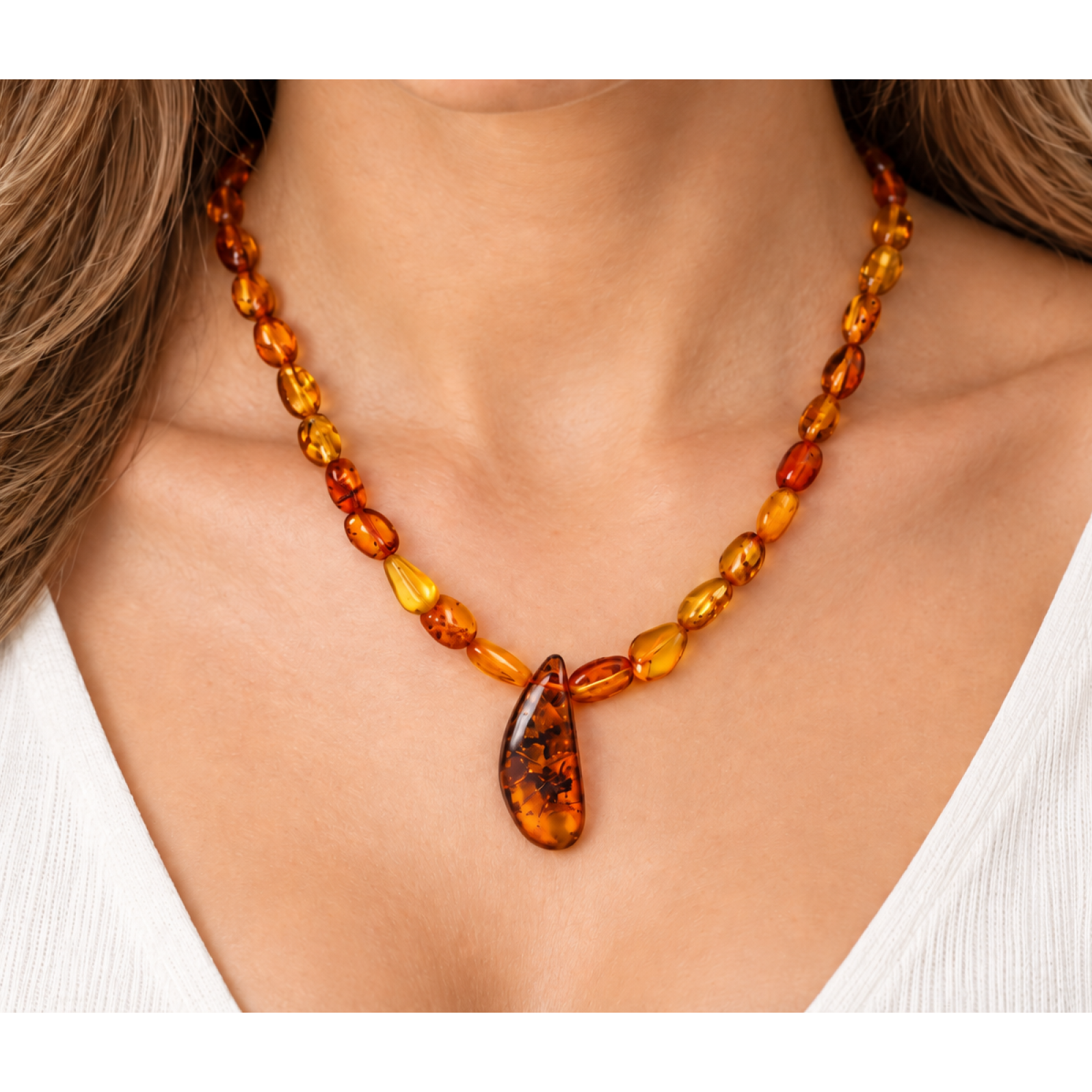 Boutique crafted green red Dominican amber sterling silver necklace 19.7in