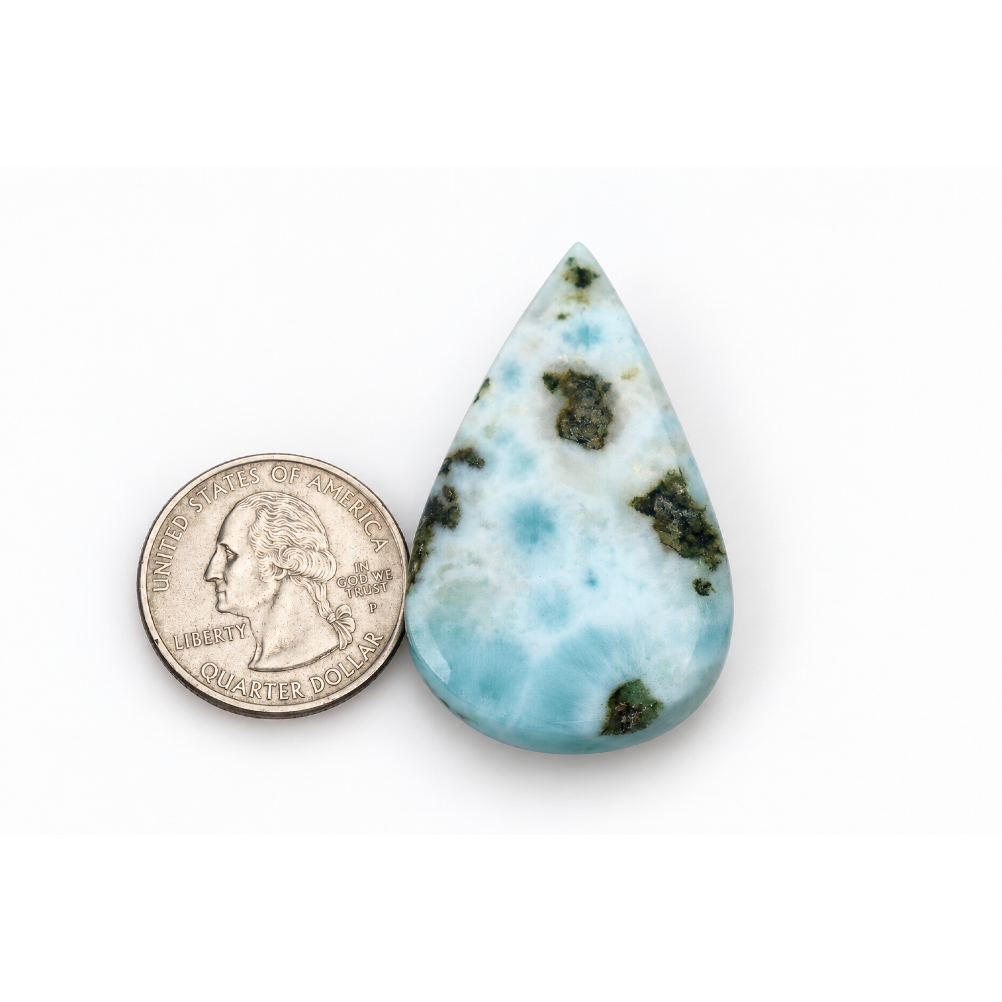 Master crafted sea blue Dominican Larimar cabochon 47mm – photo 2
