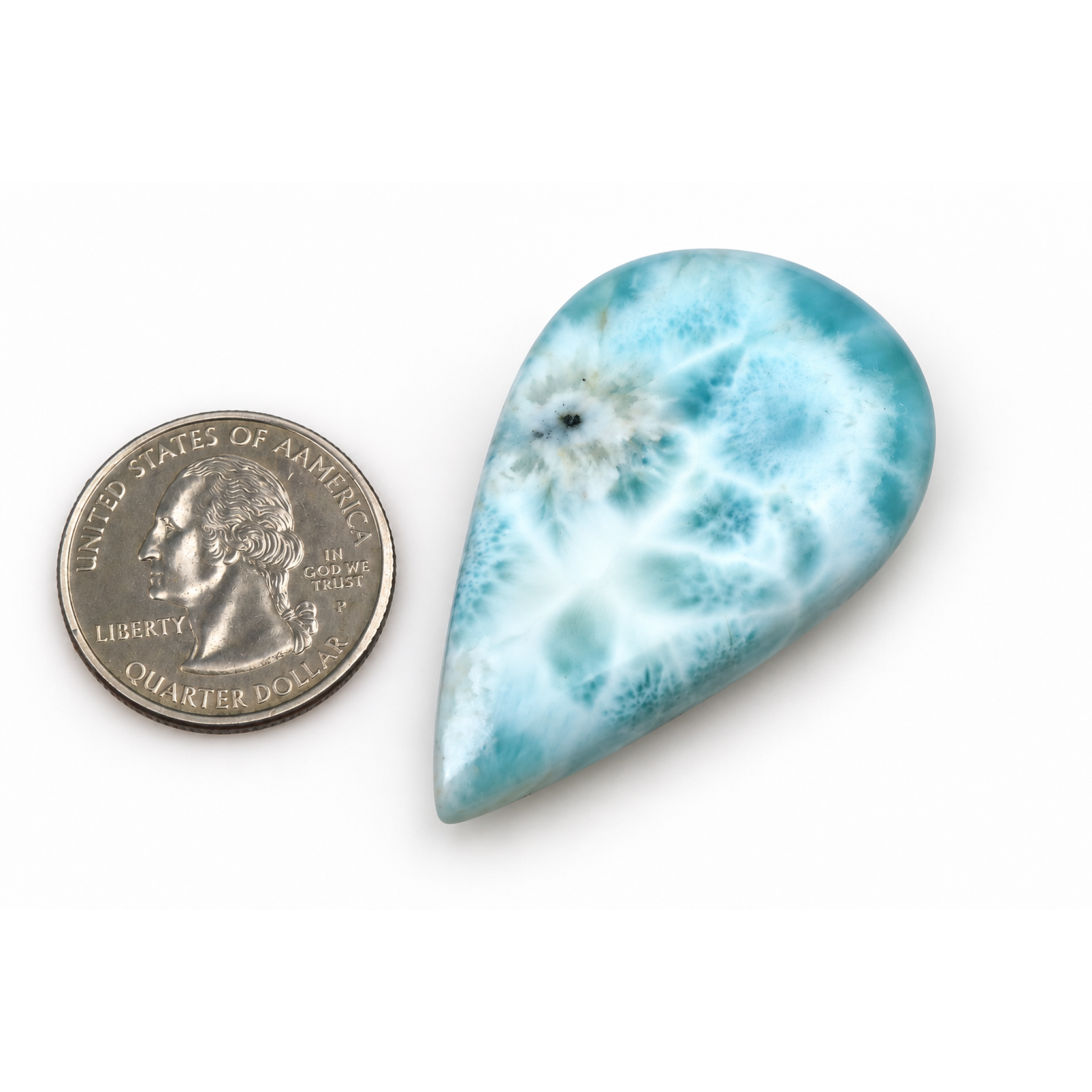 Master crafted sea blue Dominican Larimar cabochon 47mm – photo 3
