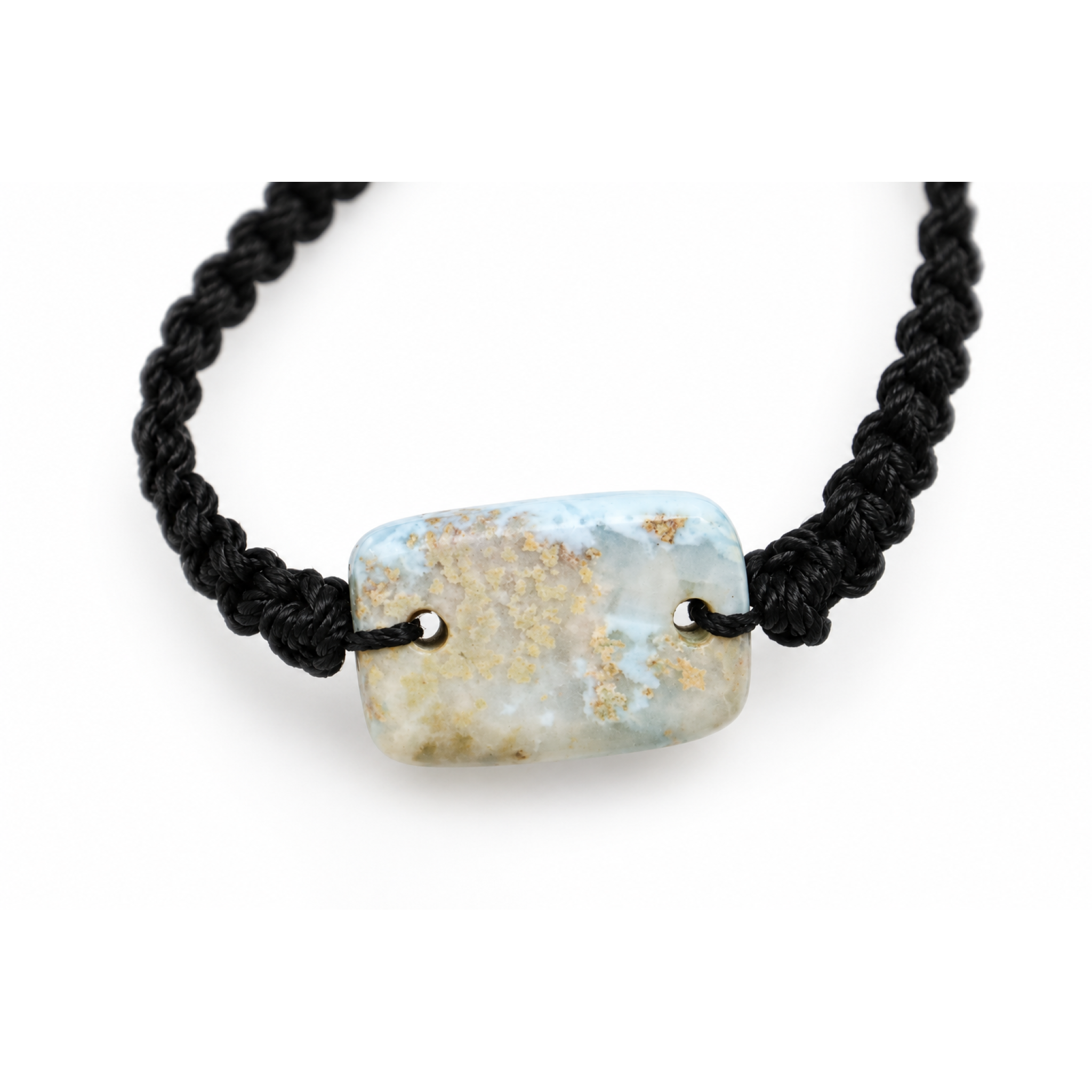 Artisan made cafe blue Dominican Larimar macrame bracelet 24mm – photo 3