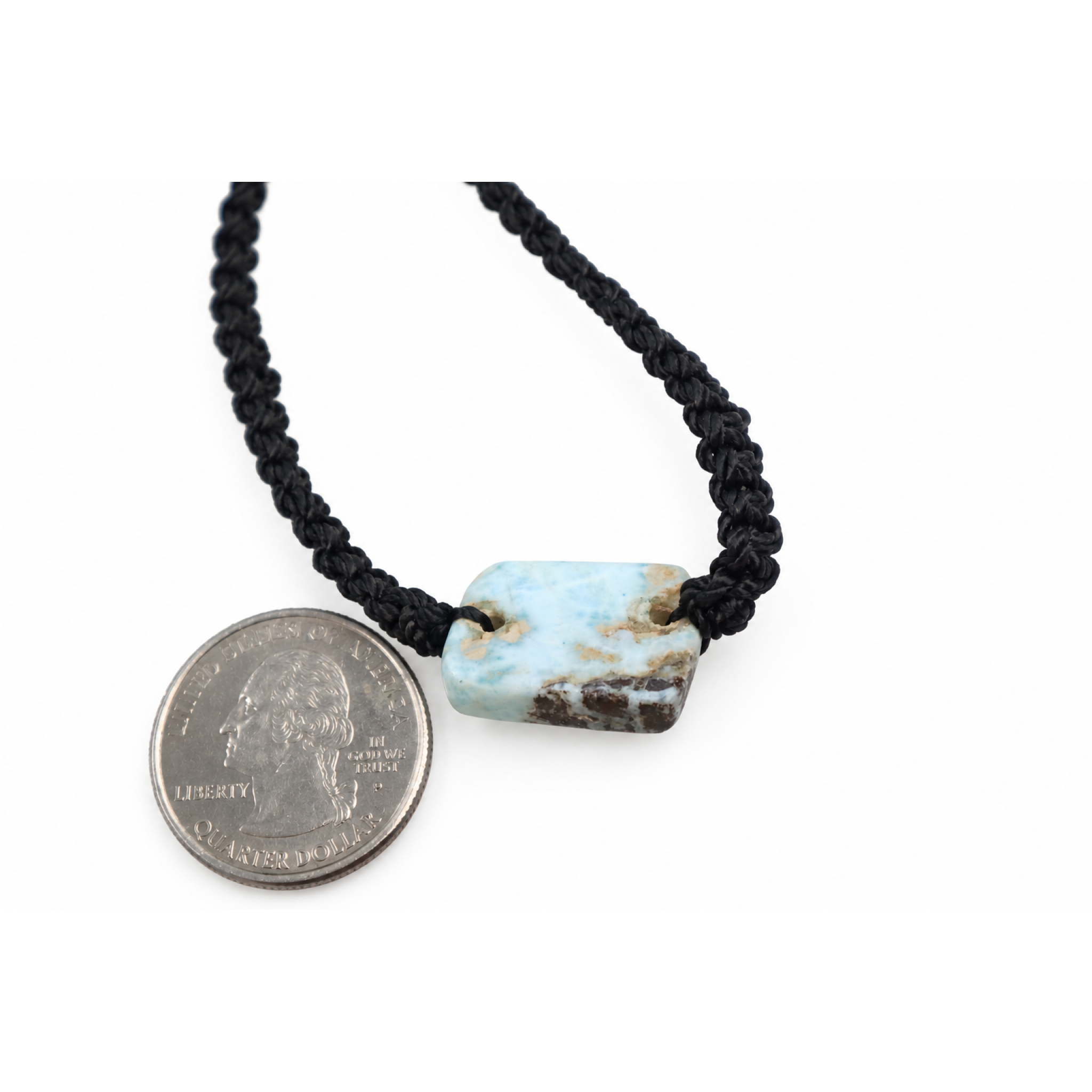 Natural cafe blue Dominican Larimar macrame bracelet 20mm – photo 2