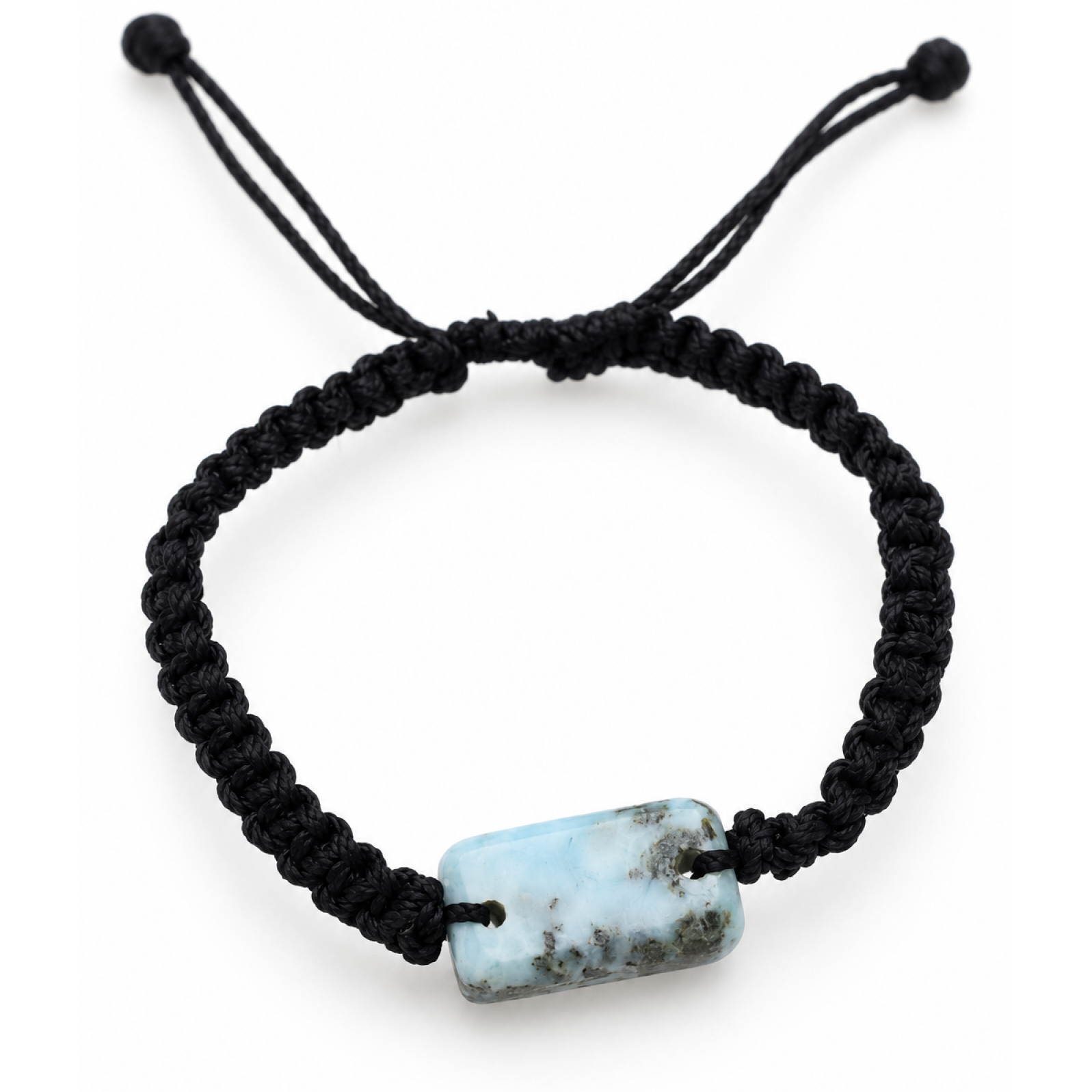 Genuine handcrafted black blue Dominican Larimar macrame bracelet 22mm