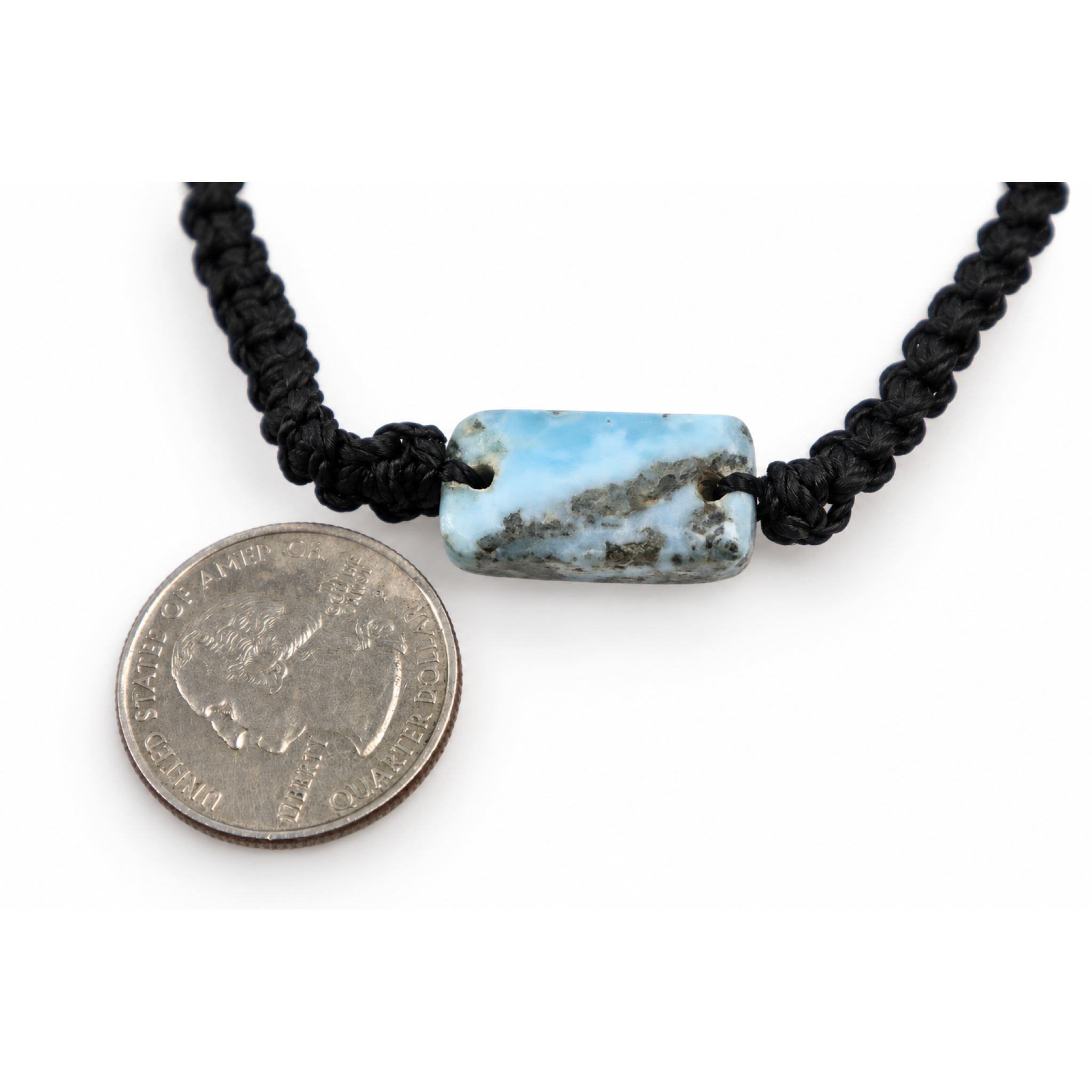 Genuine handcrafted black blue Dominican Larimar macrame bracelet 22mm – photo 2