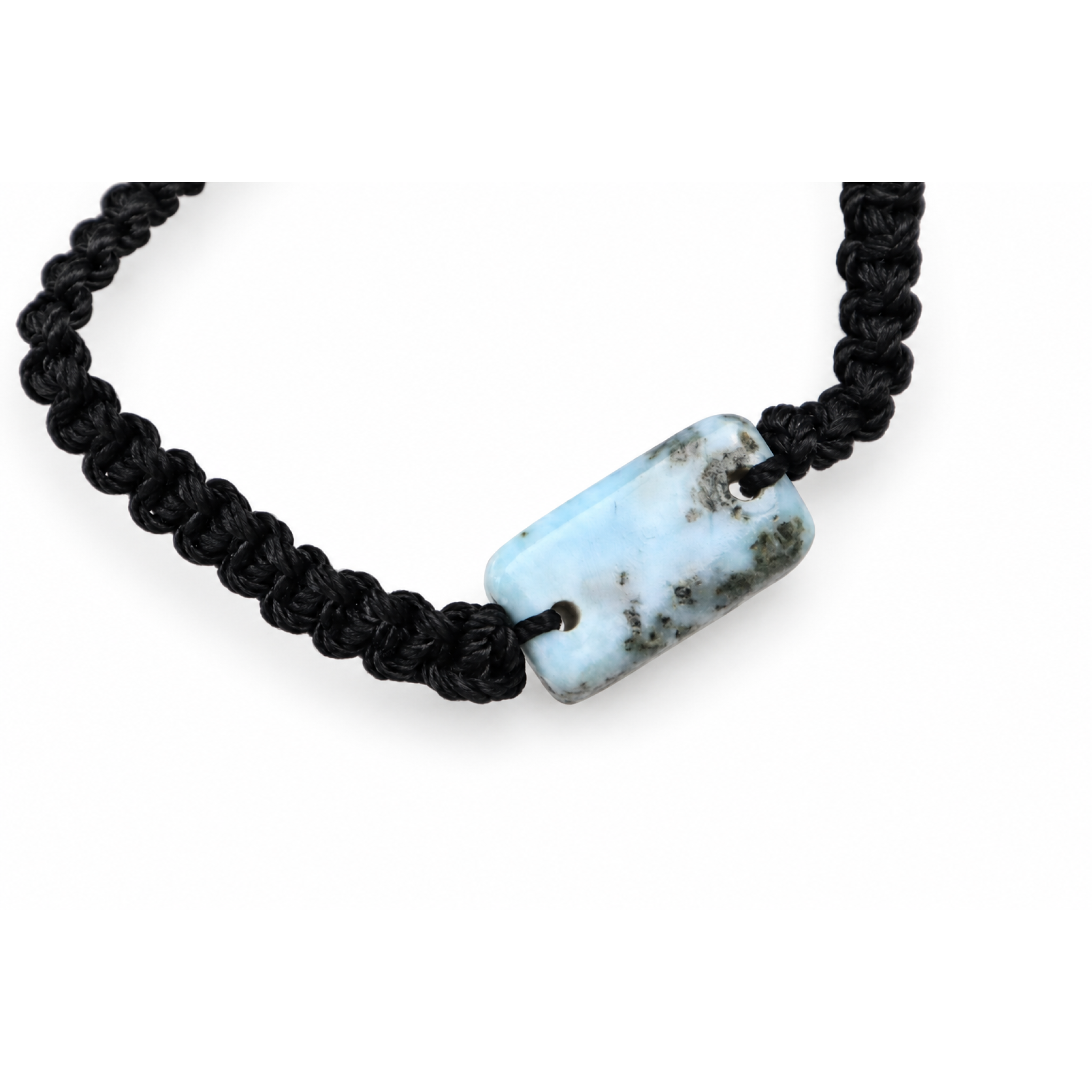 Genuine handcrafted black blue Dominican Larimar macrame bracelet 22mm – photo 3