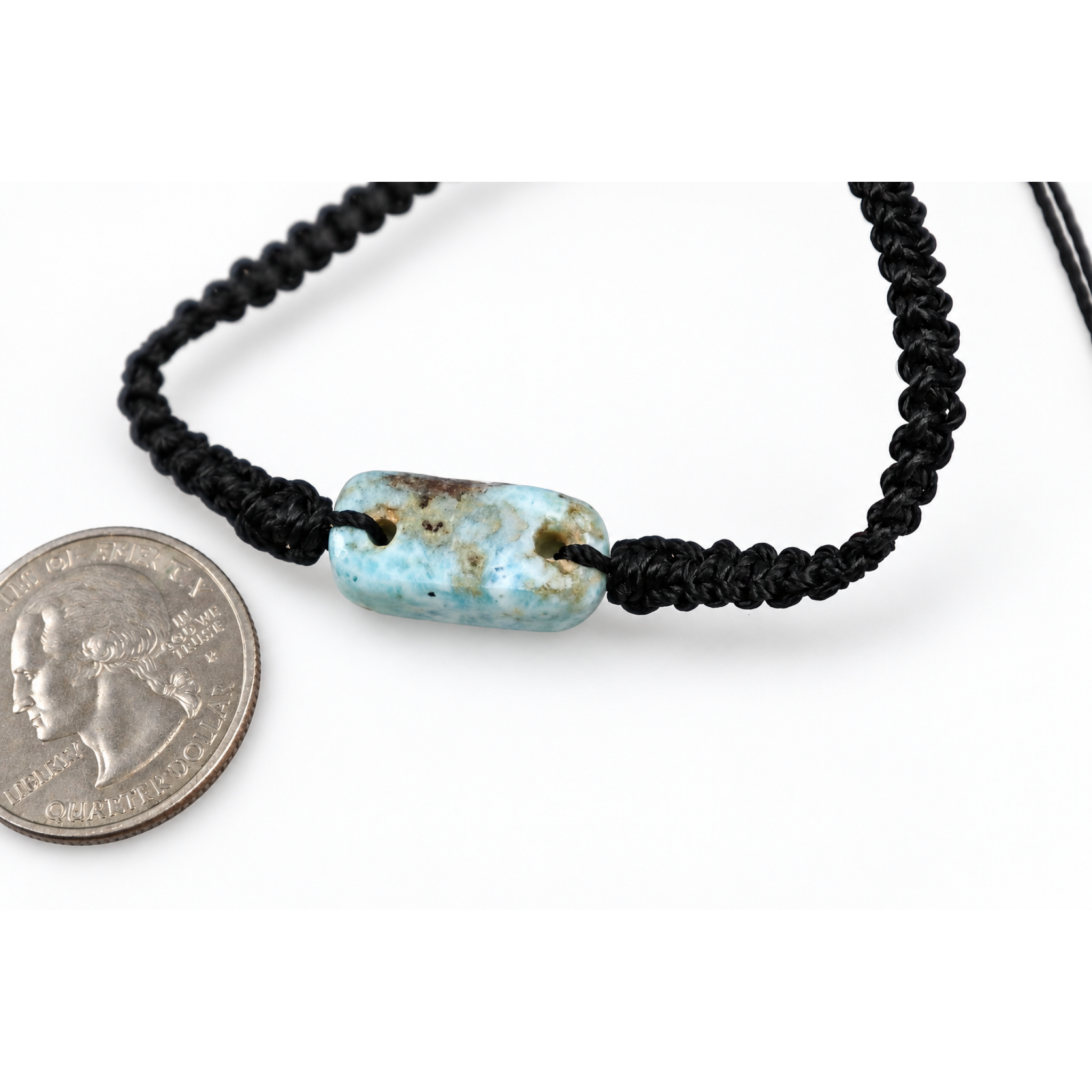 Genuine sky blue Dominican Larimar macrame bracelet 20mm – photo 3