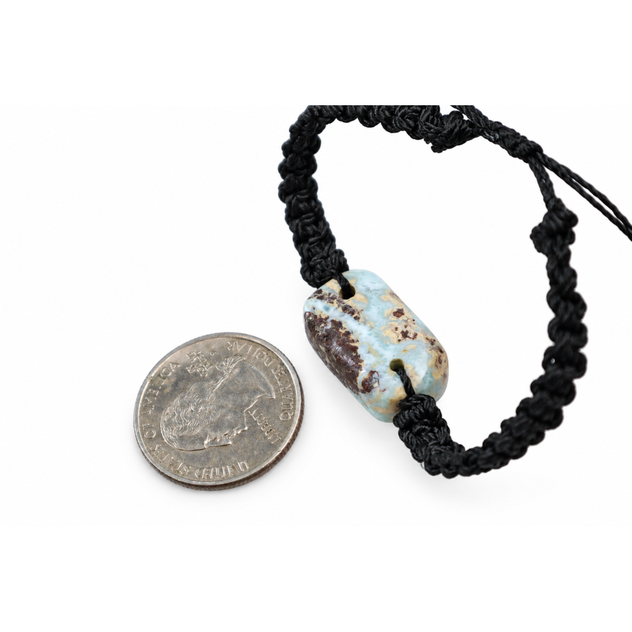 Real cafe blue Dominican Larimar macrame bracelet 22mm – photo 2