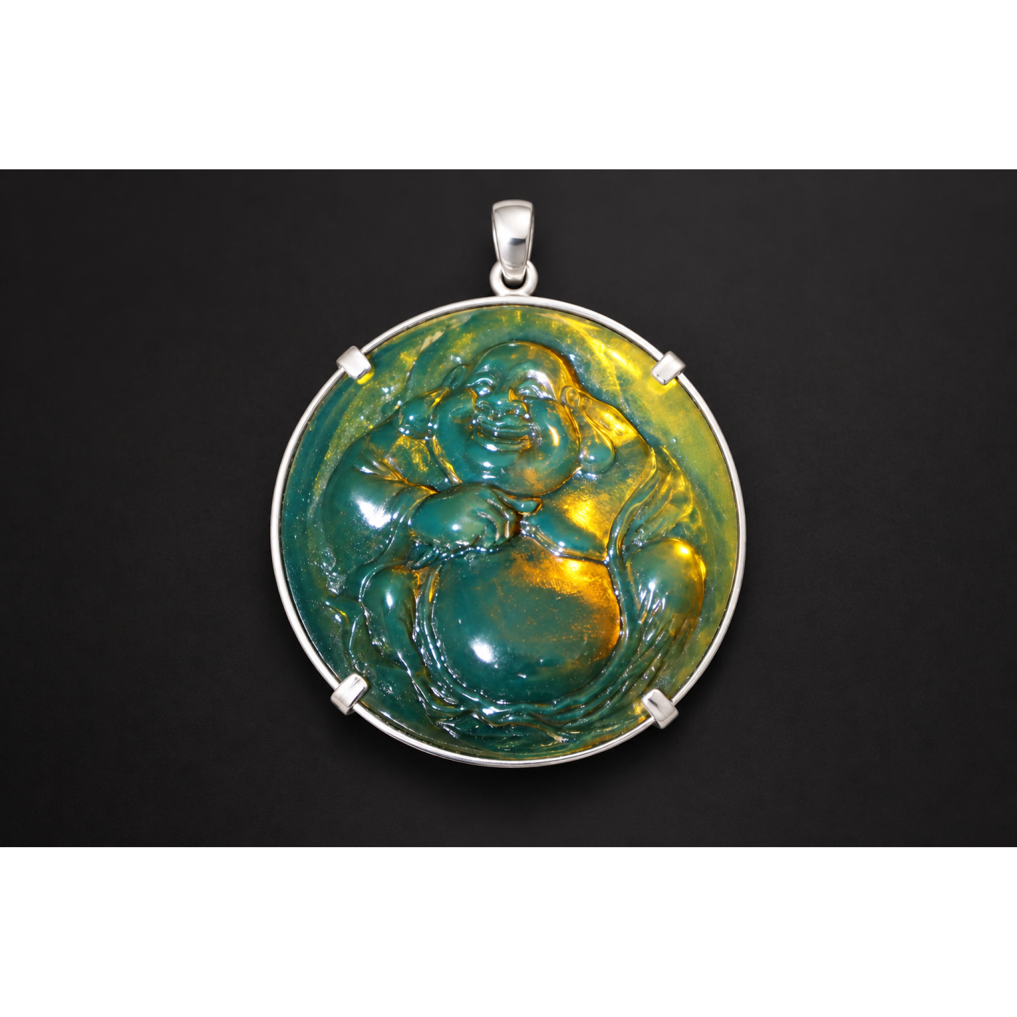 Expertly hand carved cognac green Dominican amber sterling silver pendant 63mm – photo 5