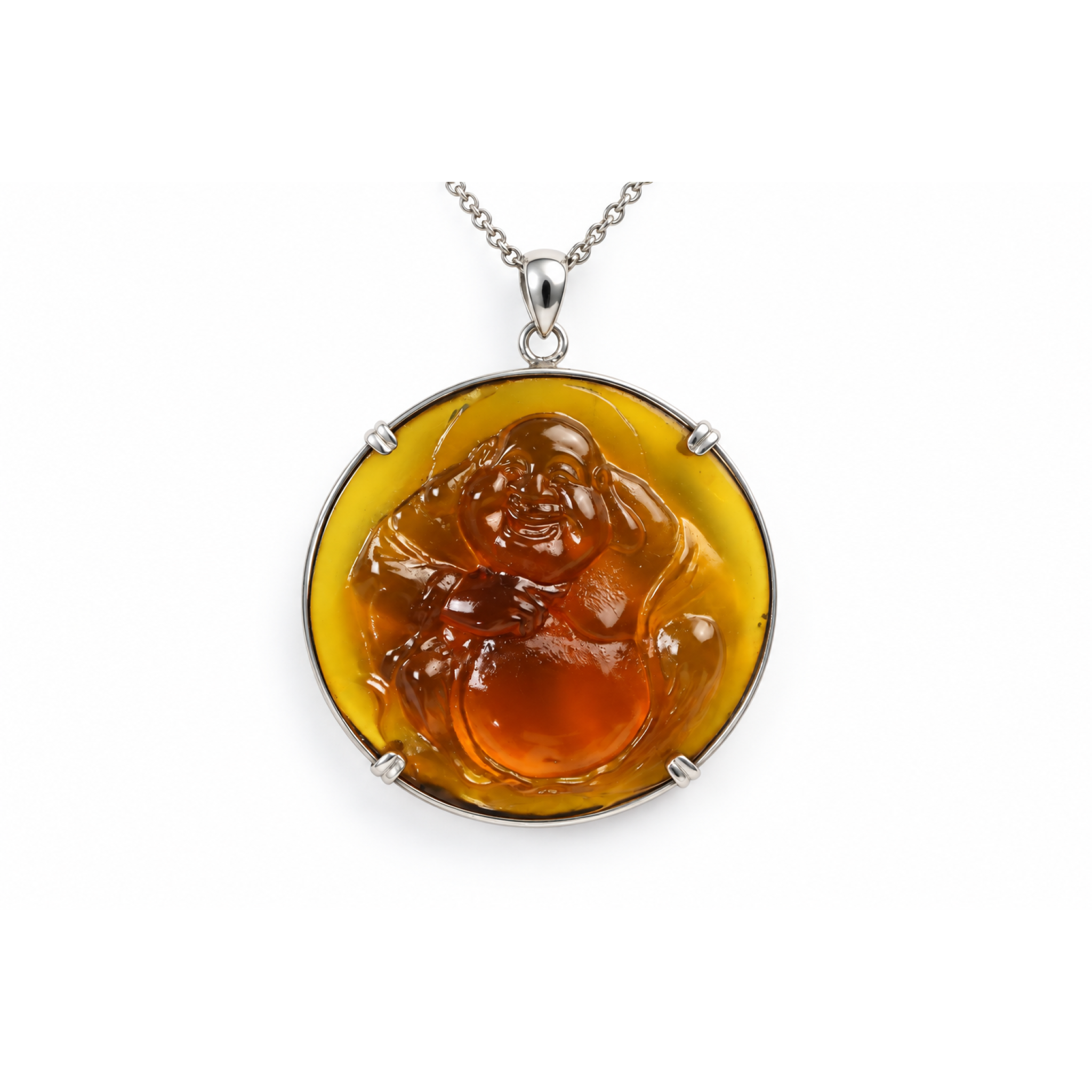 Expertly hand carved cognac green Dominican amber sterling silver pendant 63mm – photo 6