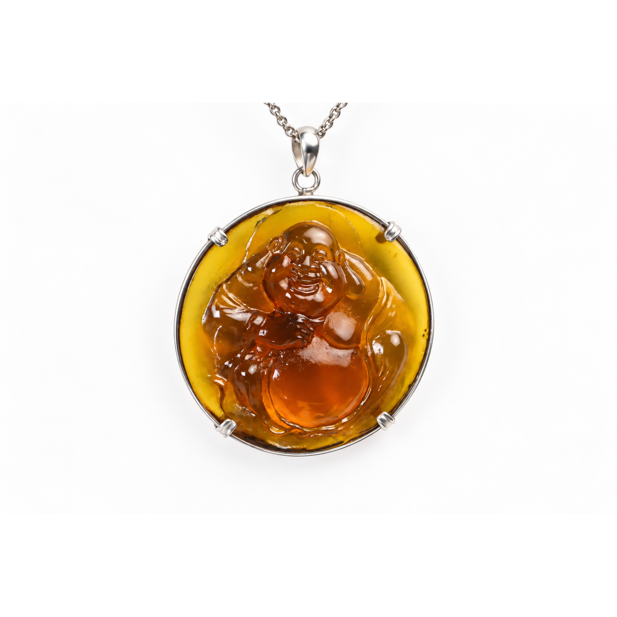 Expertly hand carved cognac green Dominican amber sterling silver pendant 63mm – photo 8