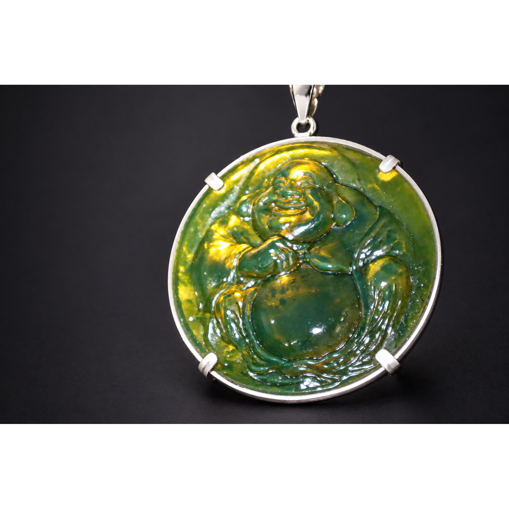 Expertly hand carved cognac green Dominican amber sterling silver pendant 63mm – photo 11
