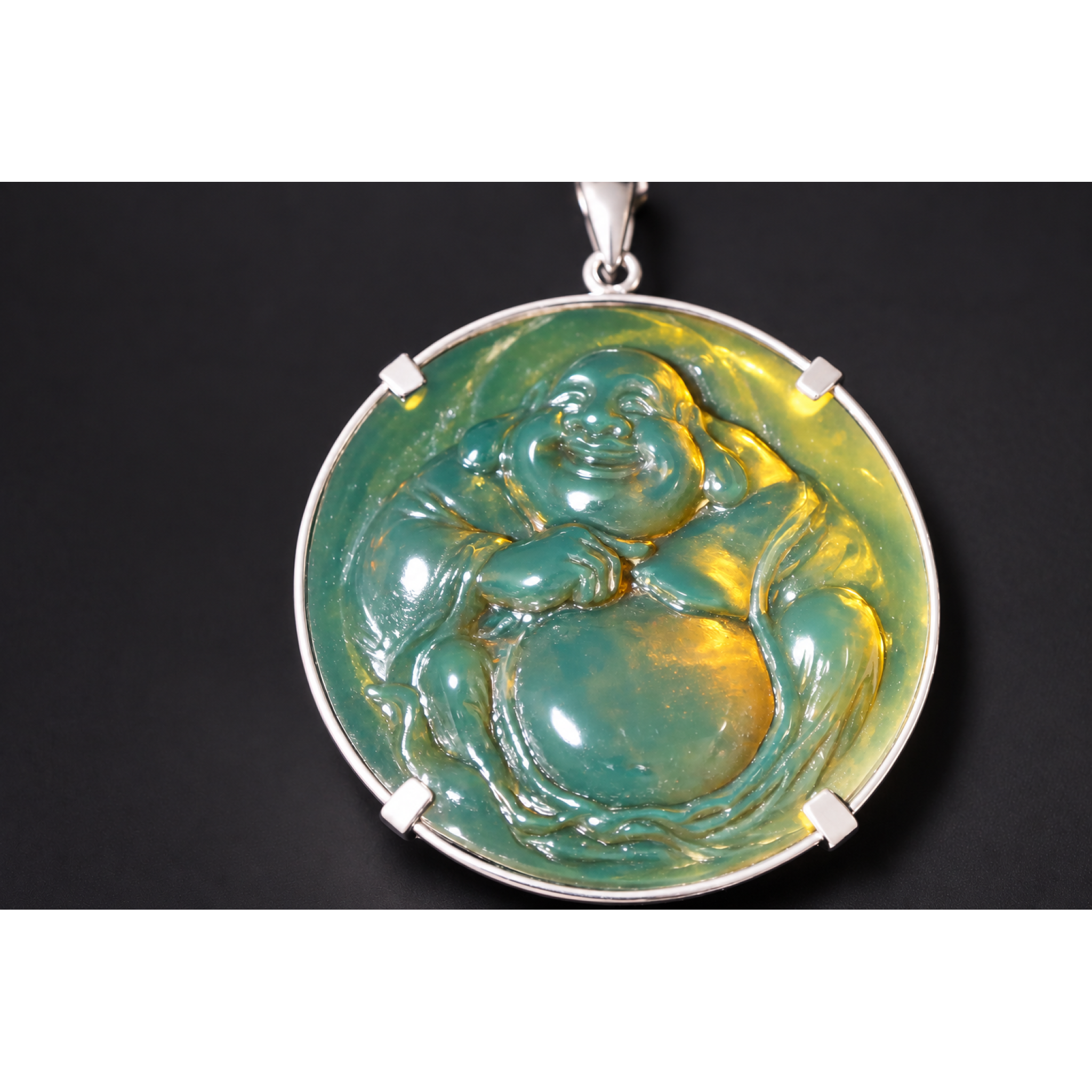 Expertly hand carved cognac green Dominican amber sterling silver pendant 63mm – photo 12