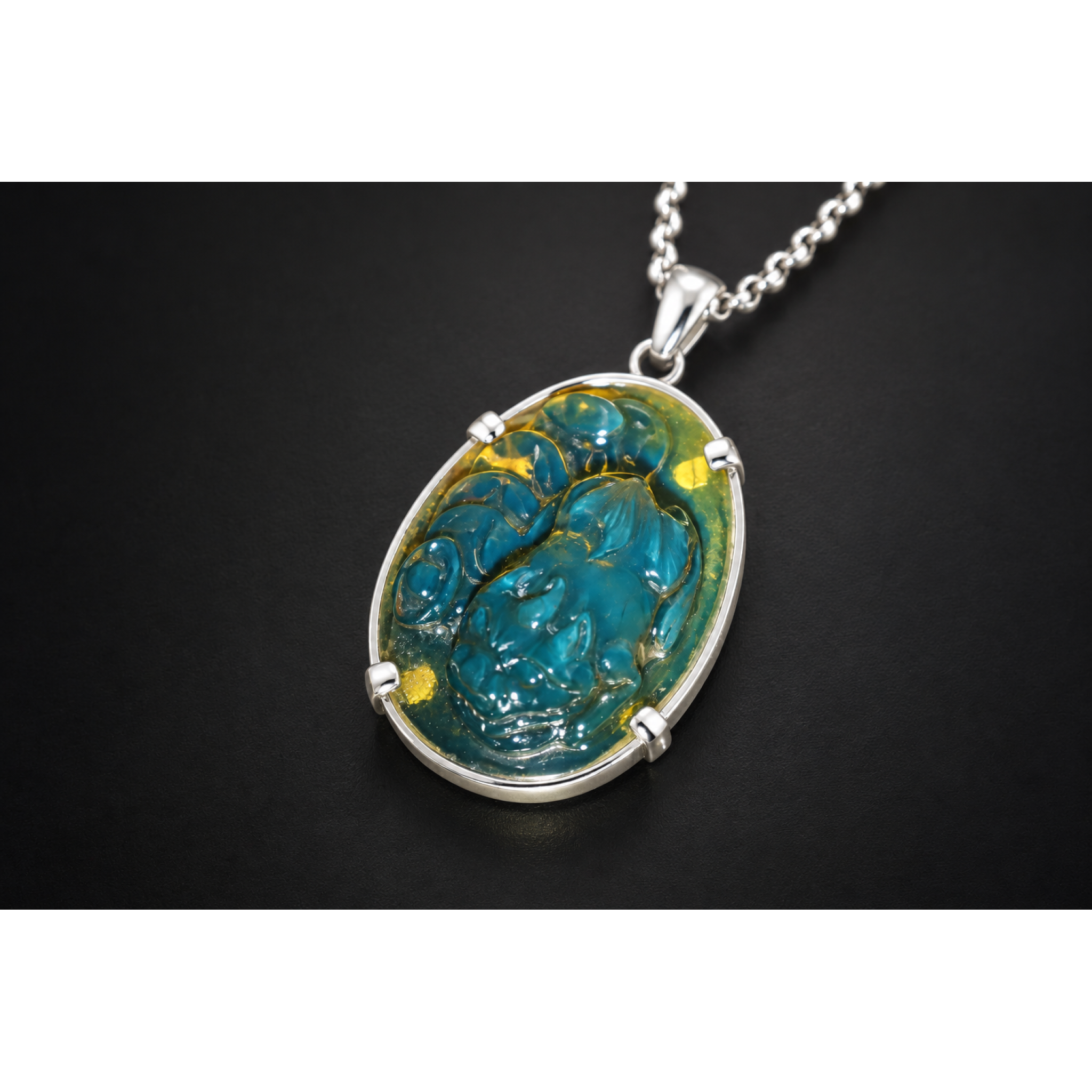 Earth mined sky blue Dominican amber sterling silver amber 55mm – photo 2