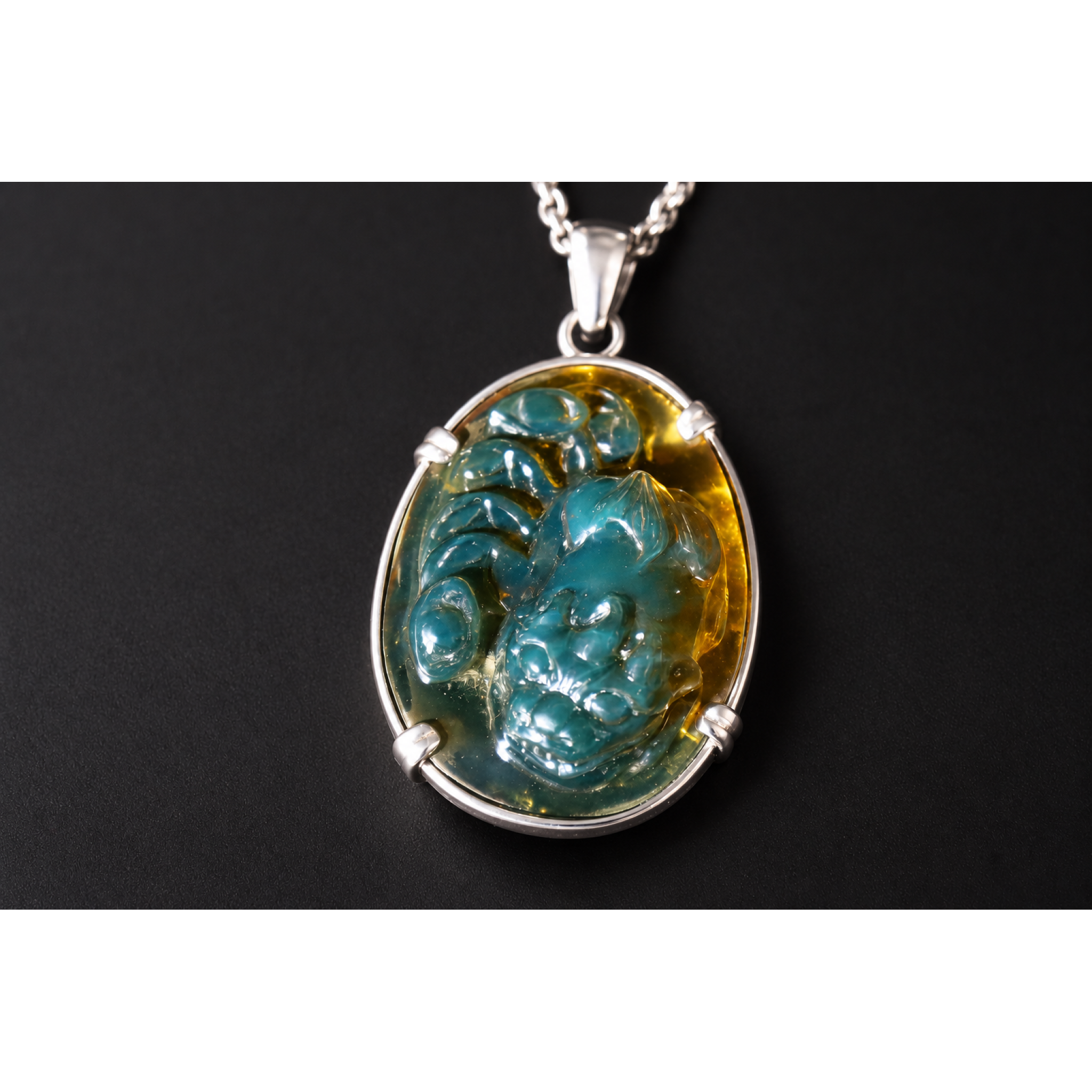Earth mined sky blue Dominican amber sterling silver amber 55mm – photo 12