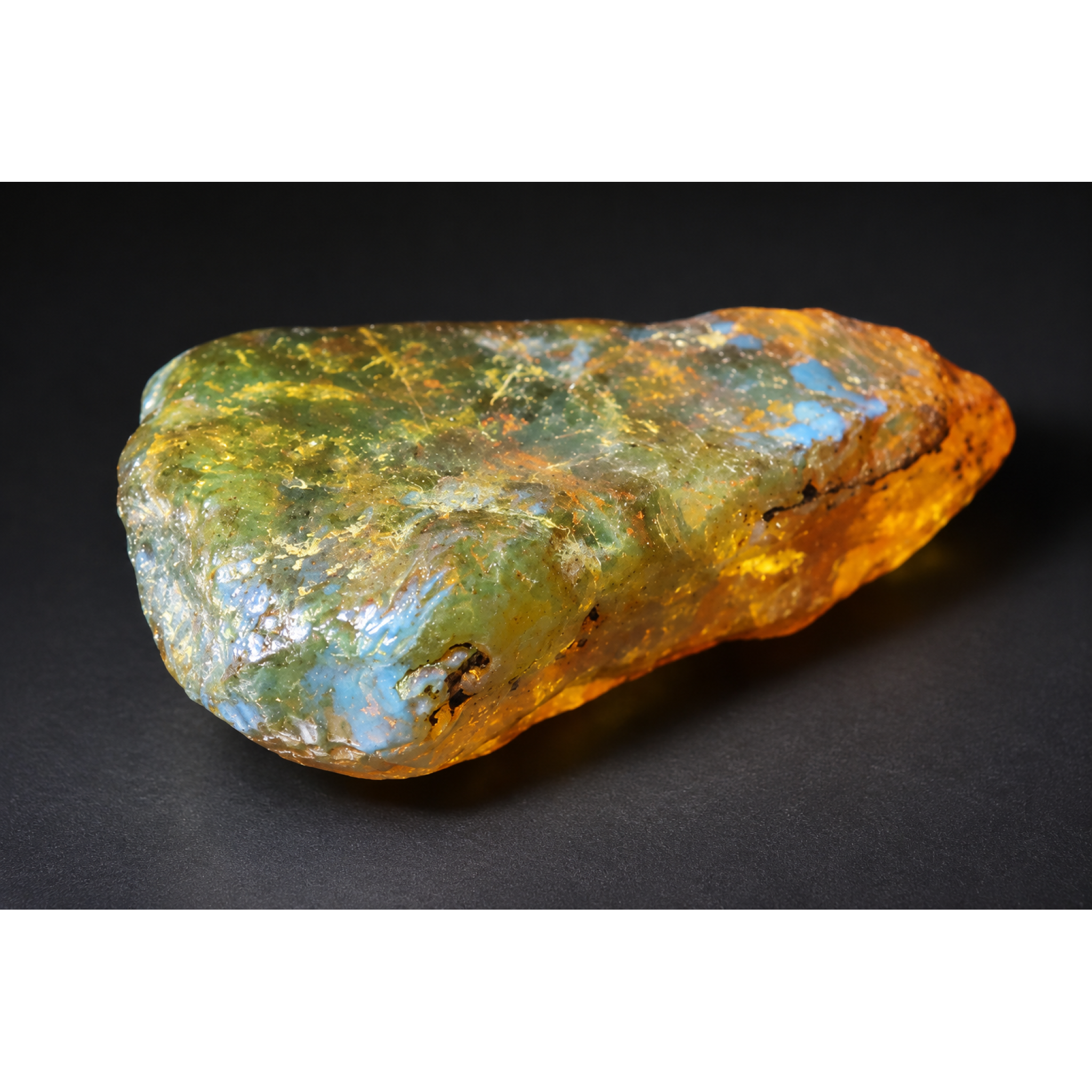Authentic blue parts orange green rough specimen Dominican amber 55mm – photo 3