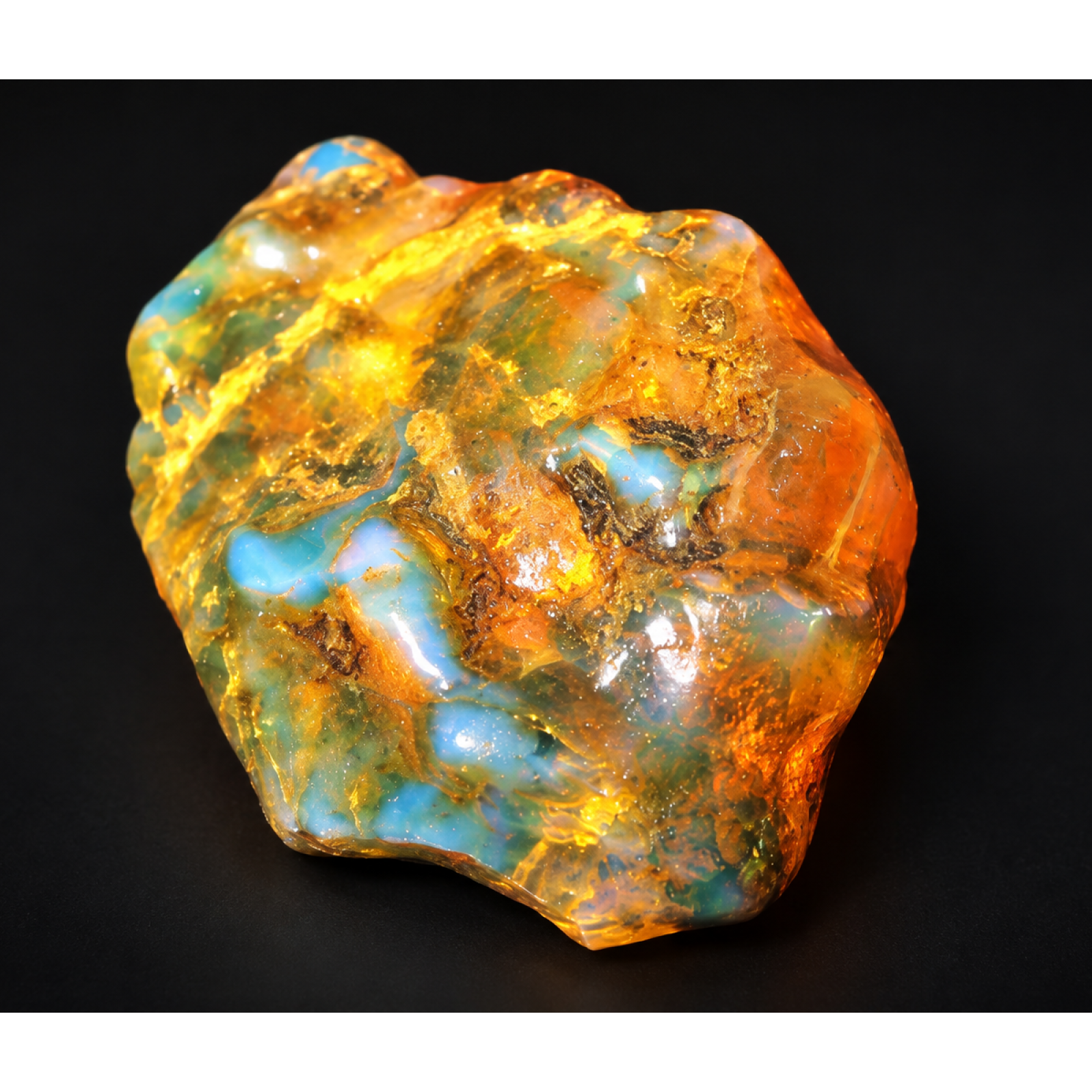 Nature created orange blue rough specimen Dominican amber 8.9g